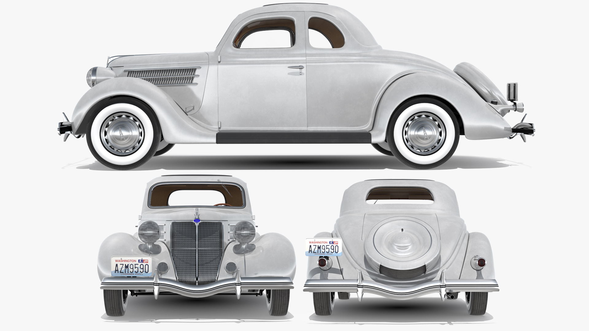 1936 Ford V8 Coupe Metallic Rigged 3D model