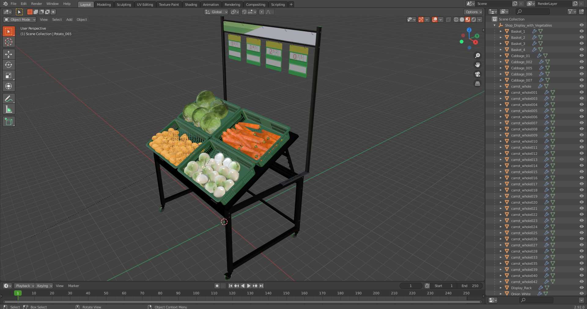 3D Shop Display with Vegetables model