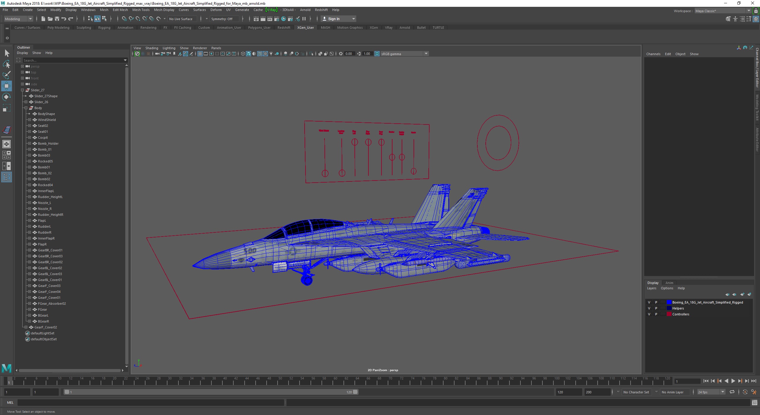 3D Boeing EA 18G Jet Aircraft Simplified Rigged for Maya model