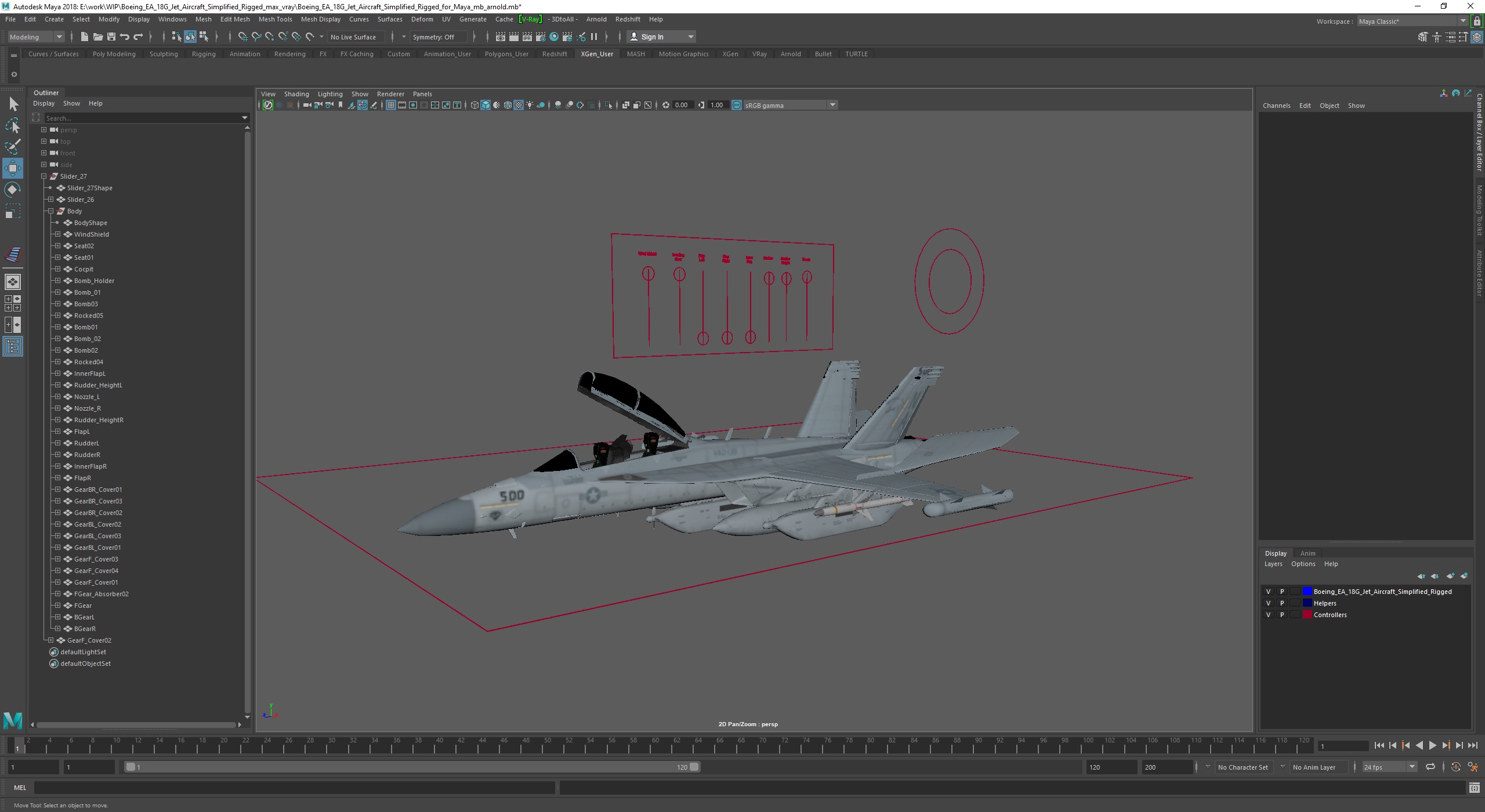 3D Boeing EA 18G Jet Aircraft Simplified Rigged for Maya model