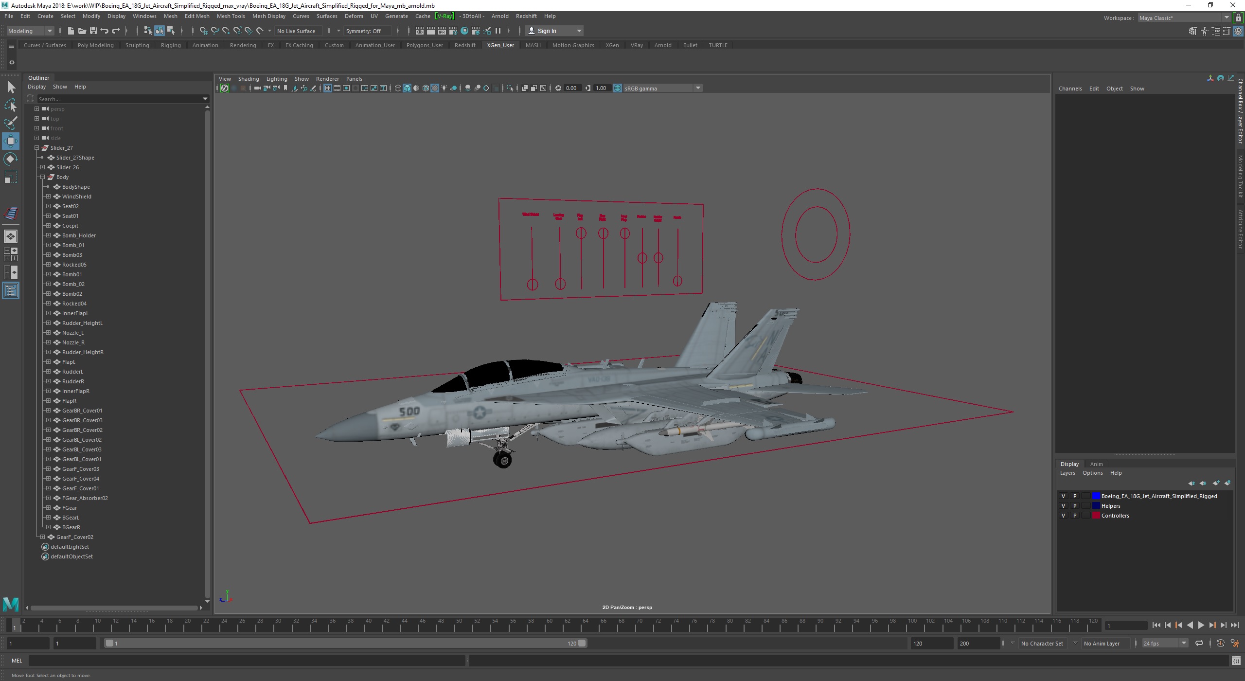 3D Boeing EA 18G Jet Aircraft Simplified Rigged for Maya model