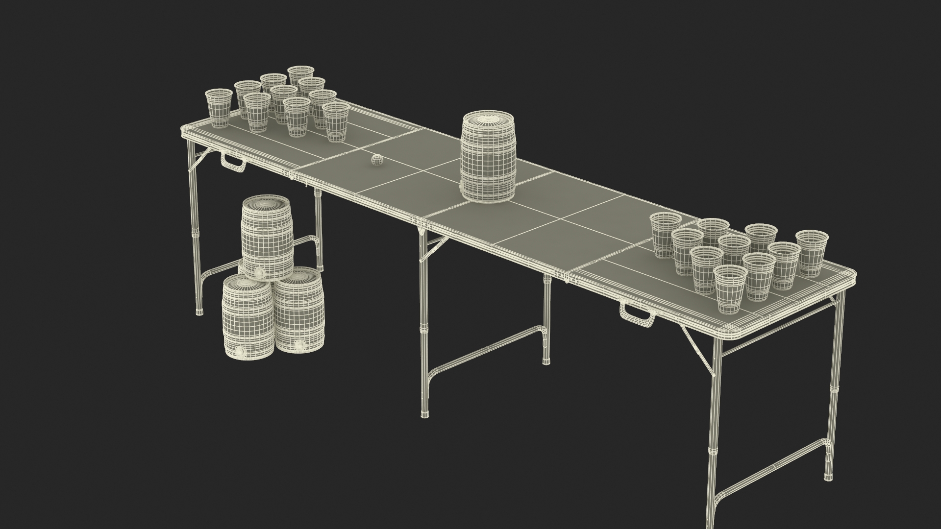 3D Beer Pong Table Set with Cups Kegs Mockup