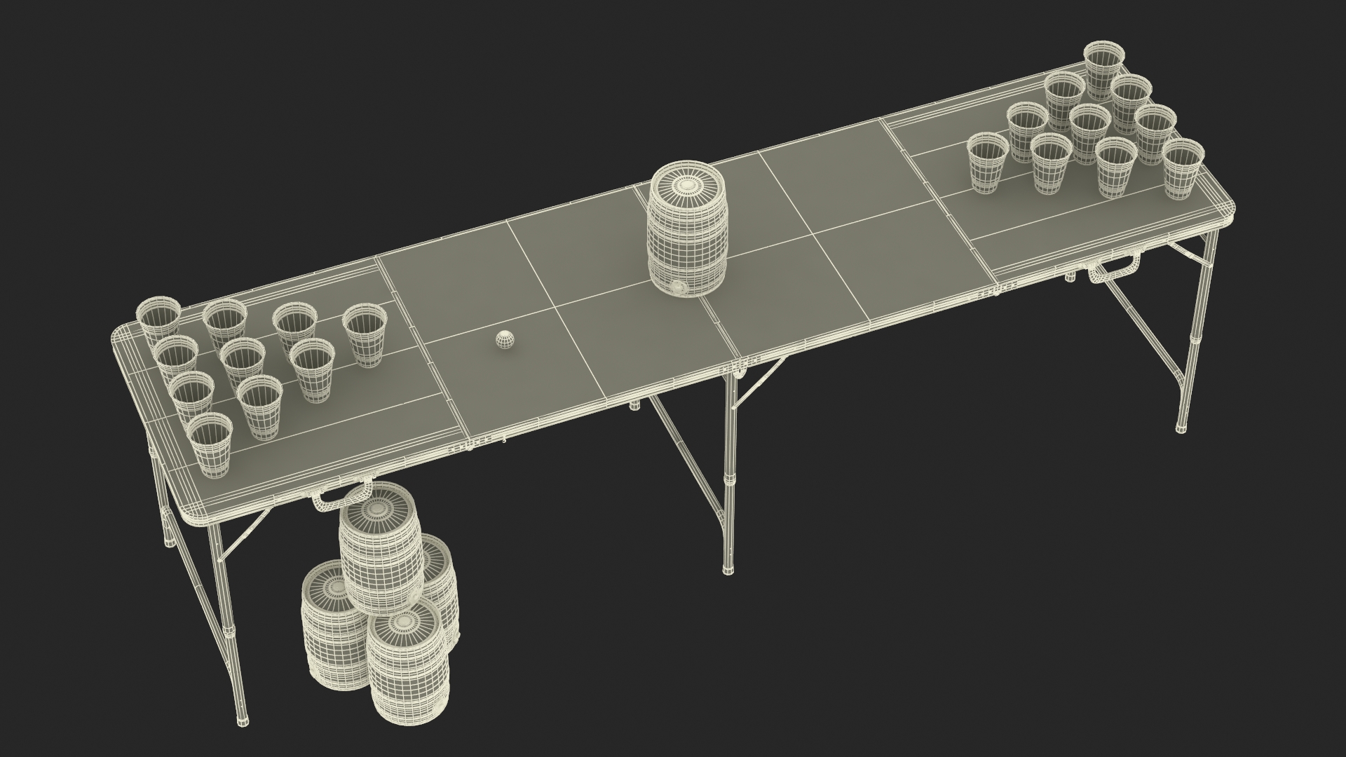 3D Beer Pong Table Set with Cups Kegs Mockup