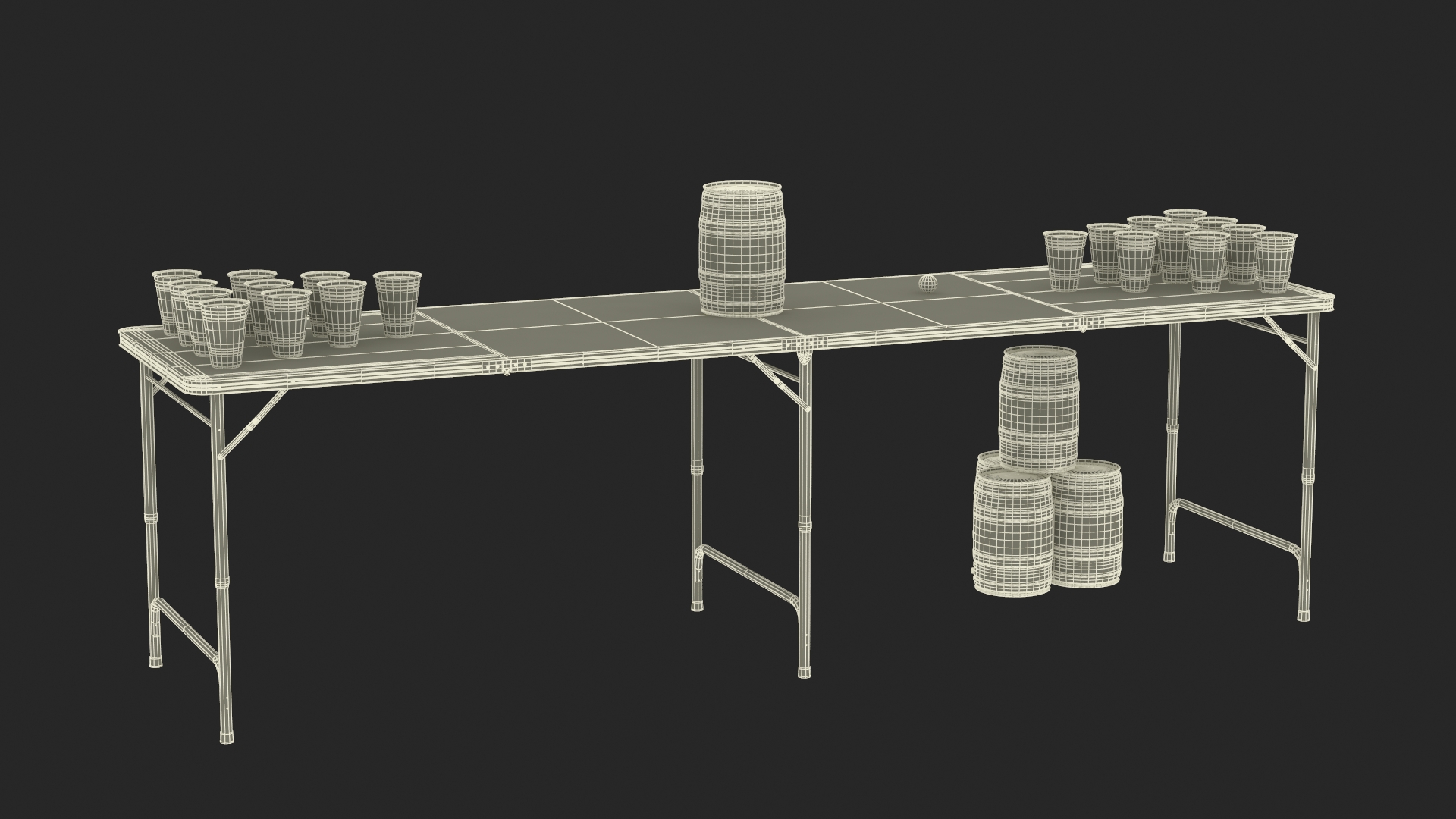 3D Beer Pong Table Set with Cups Kegs Mockup