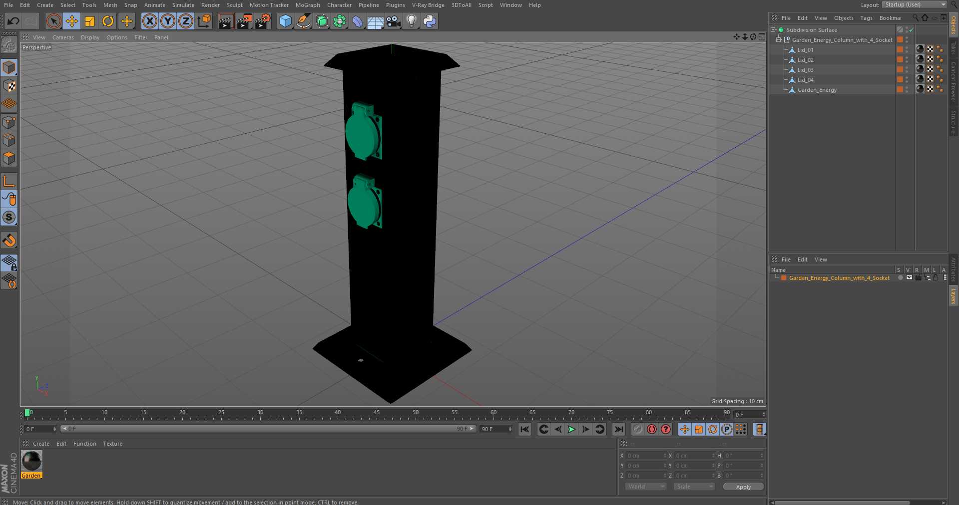 Garden Energy Column with 4 Socket 3D model