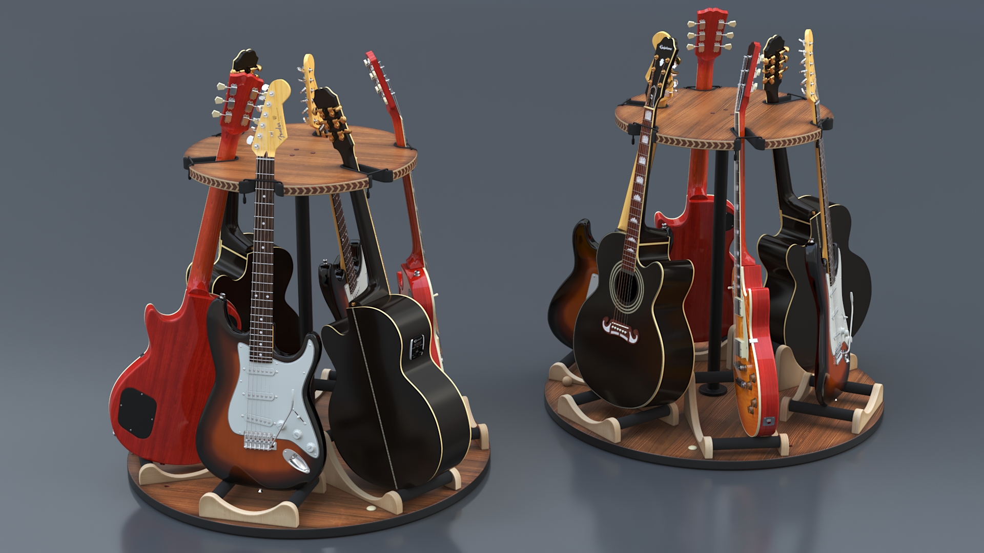 3D Round Guitar Stand Rack with Guitars