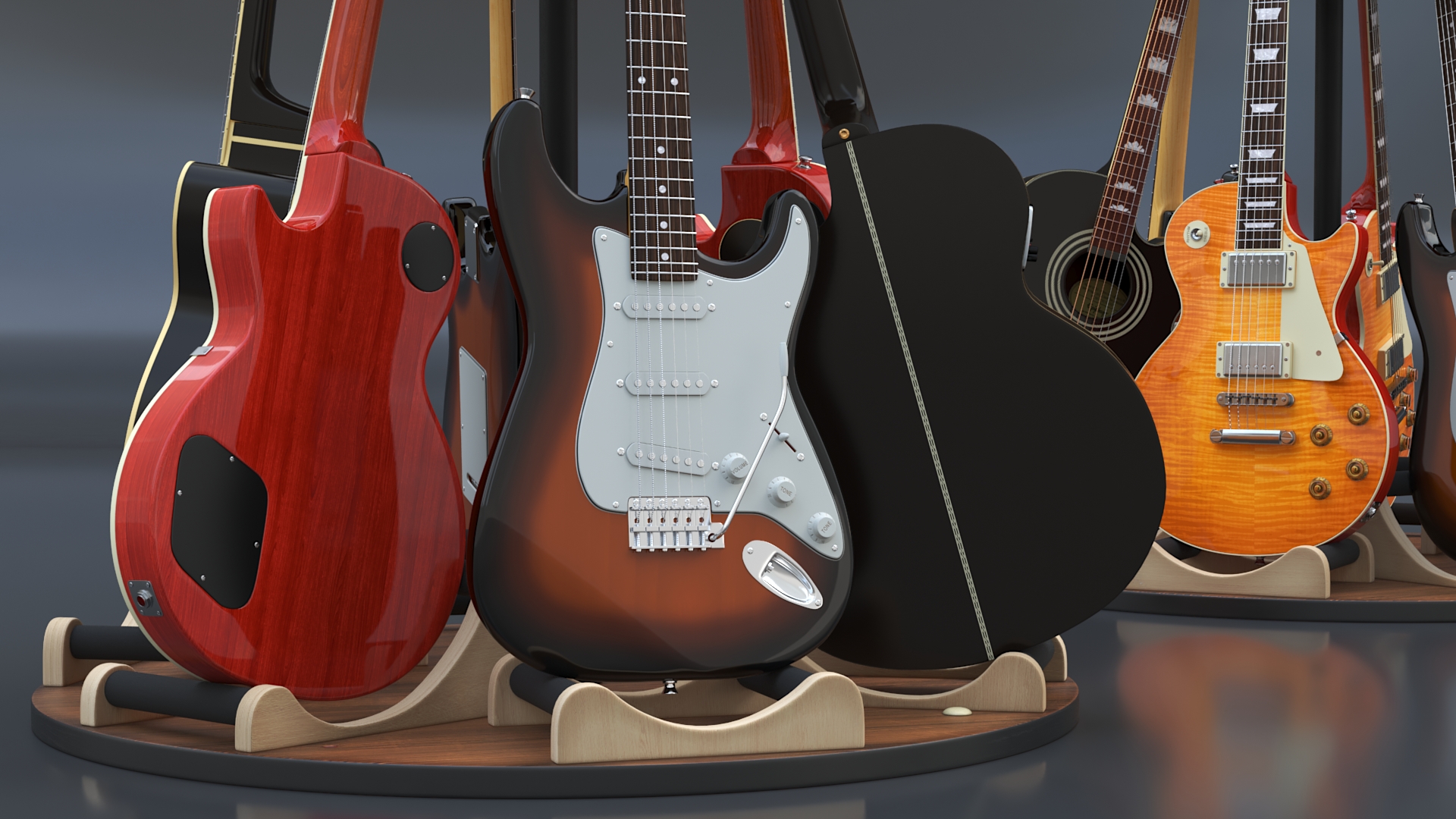 3D Round Guitar Stand Rack with Guitars