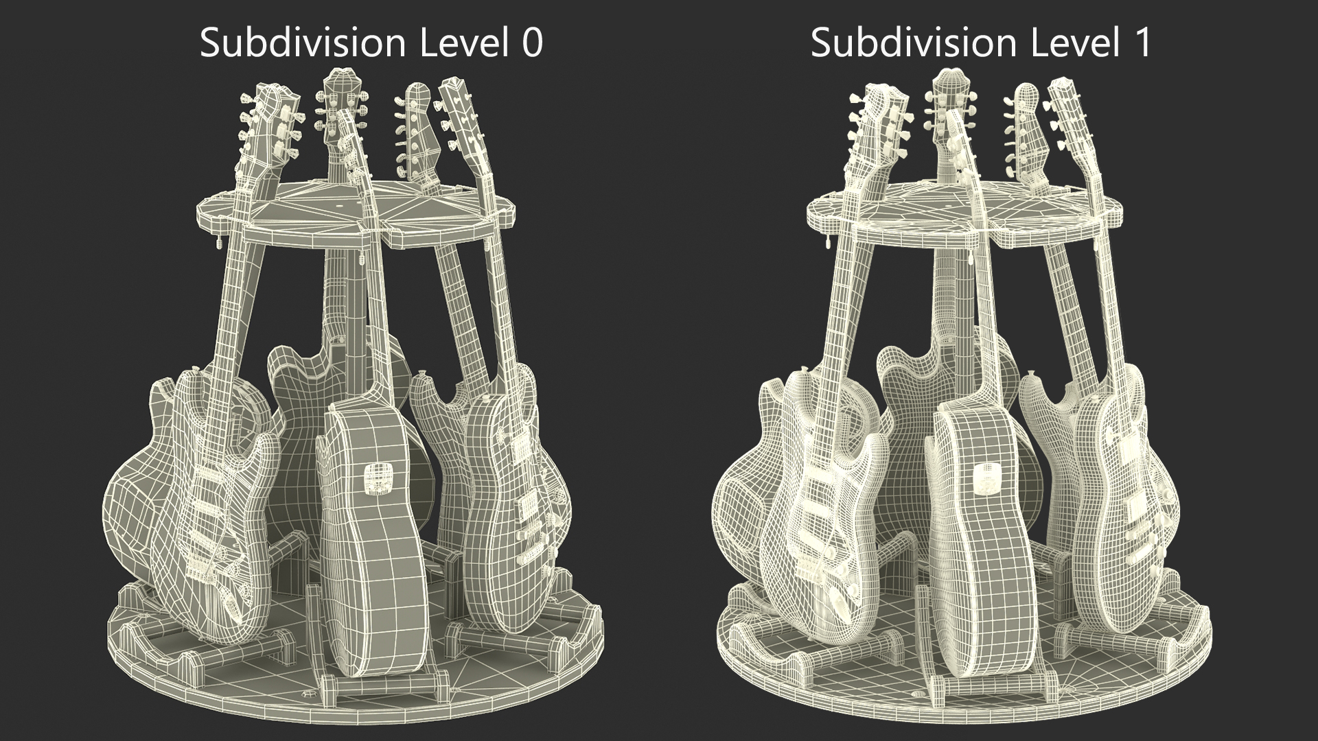 3D Round Guitar Stand Rack with Guitars