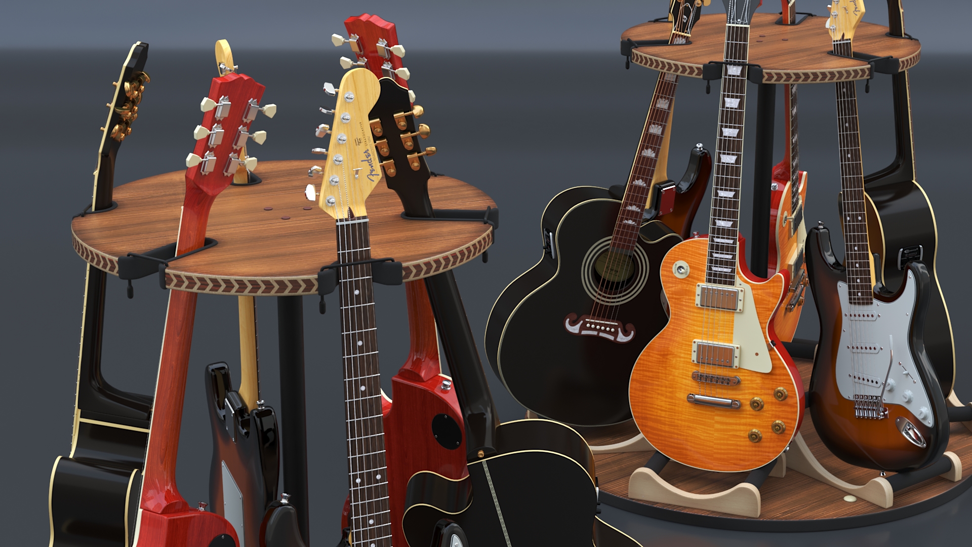 3D Round Guitar Stand Rack with Guitars