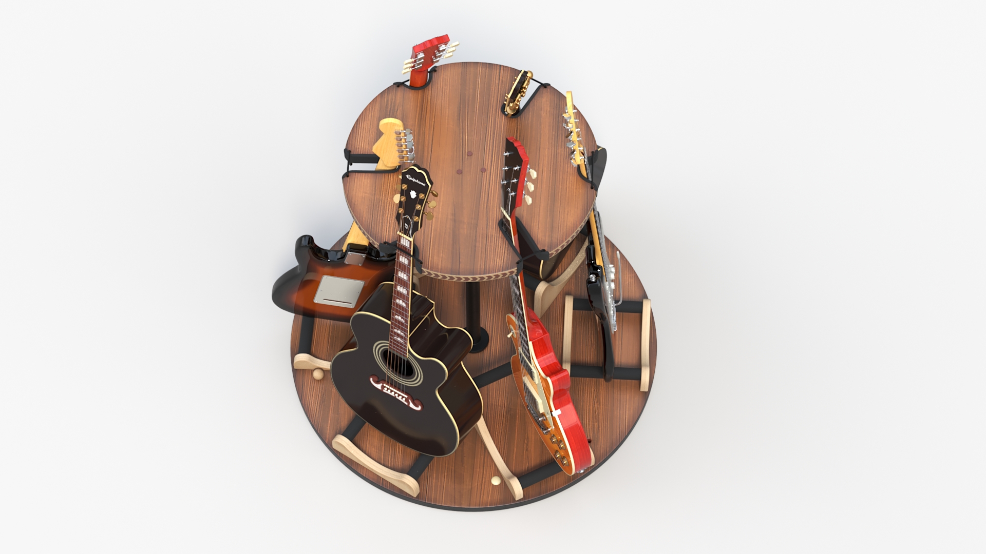 3D Round Guitar Stand Rack with Guitars