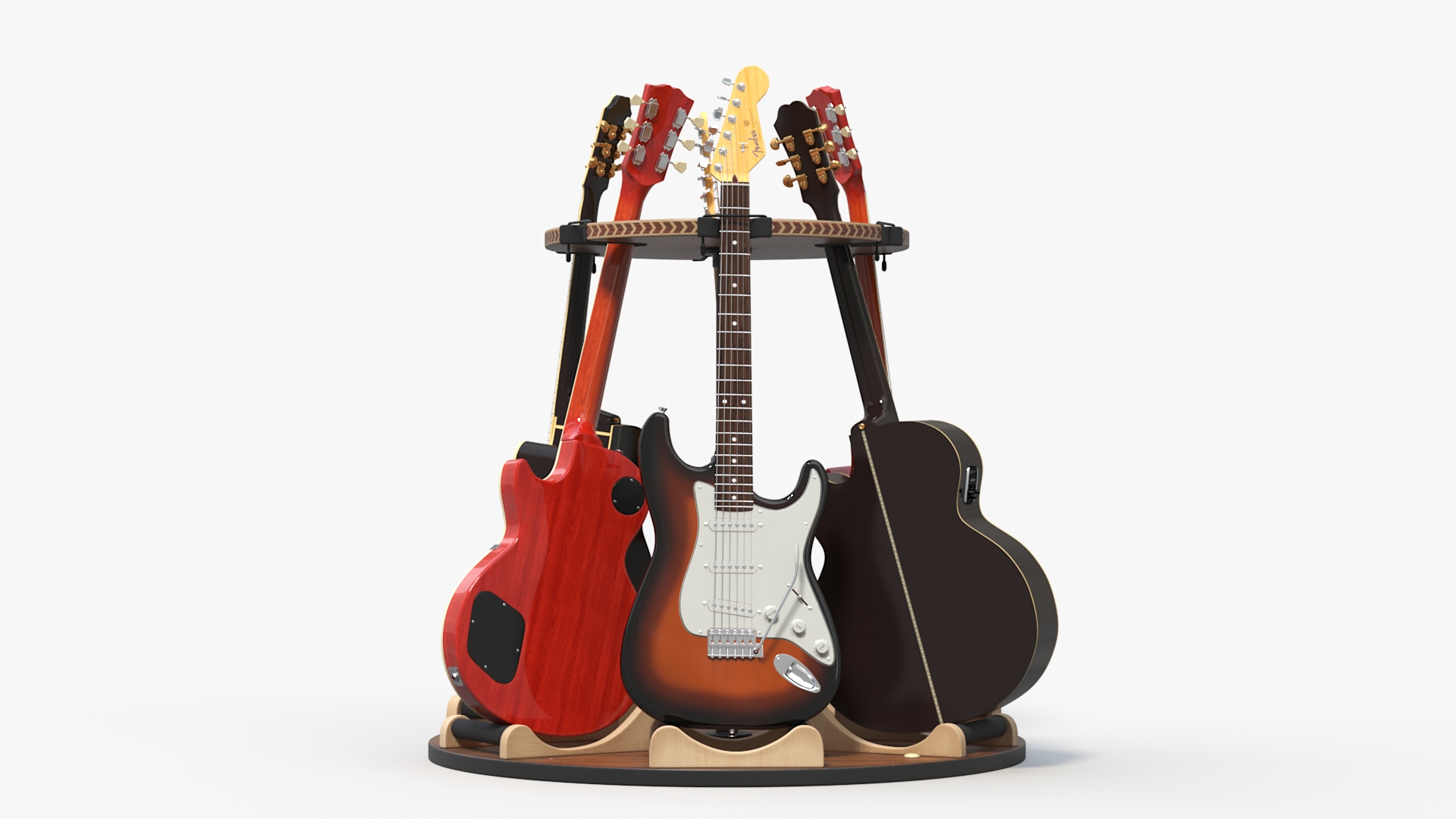 3D Round Guitar Stand Rack with Guitars