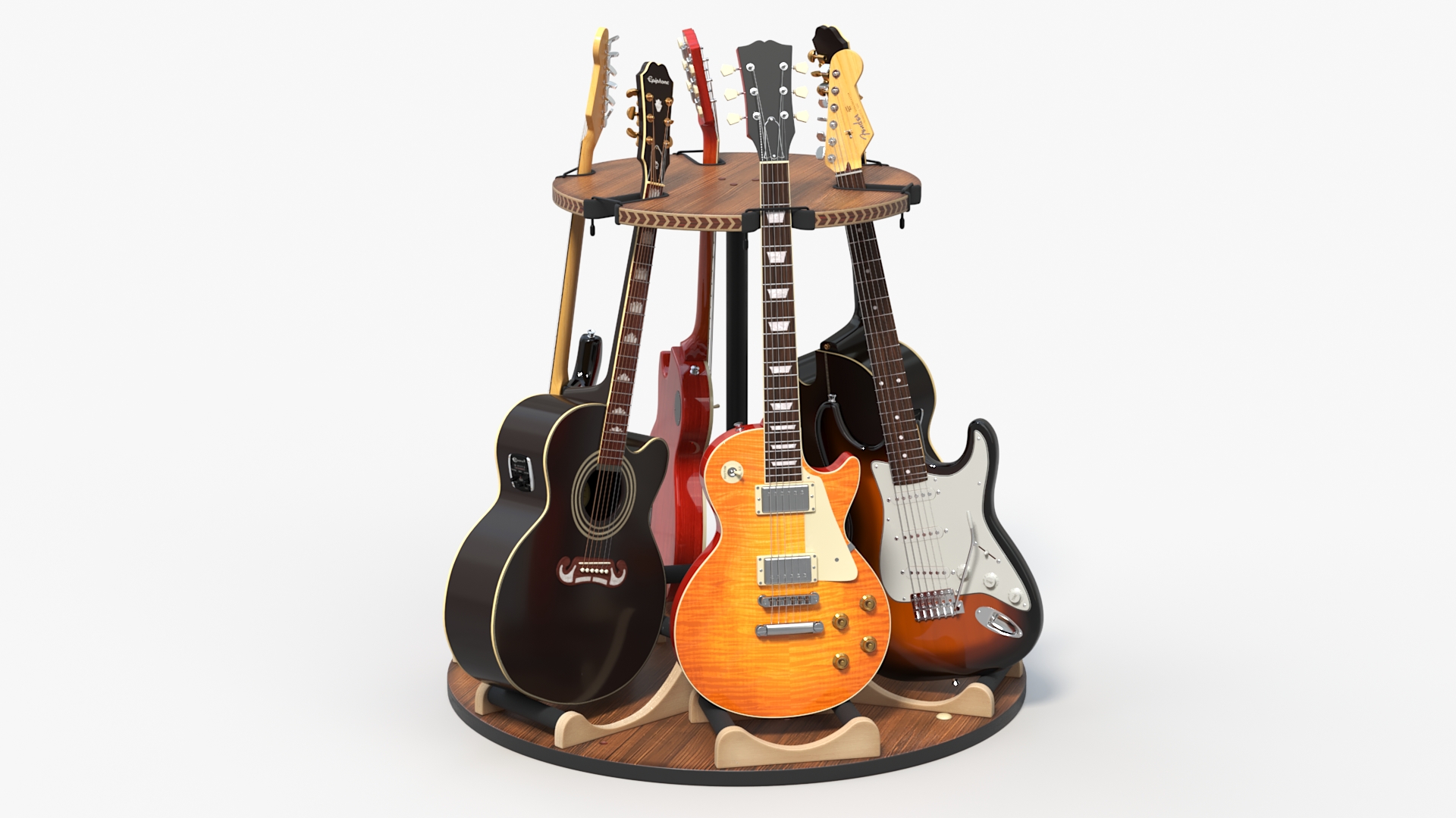 3D Round Guitar Stand Rack with Guitars