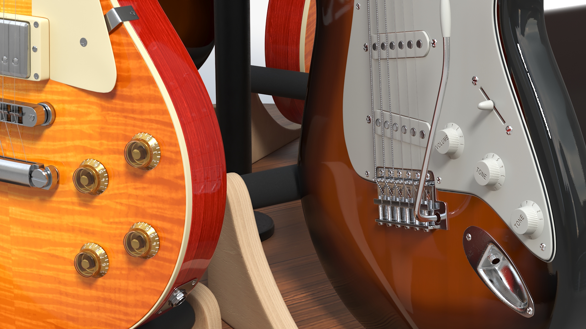 3D Round Guitar Stand Rack with Guitars