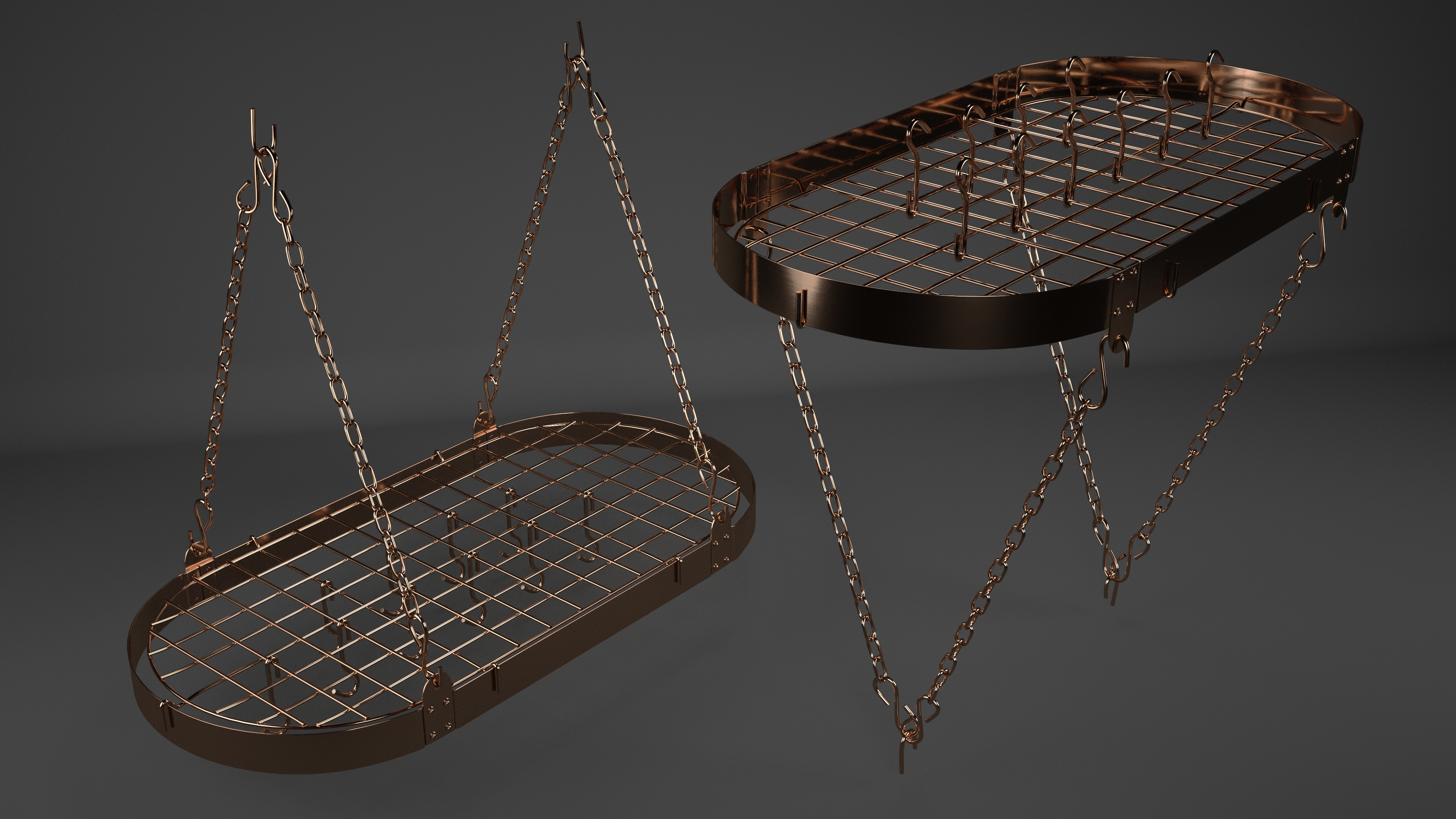 Chain Suspended Hanging Pot Rack Copper 3D model