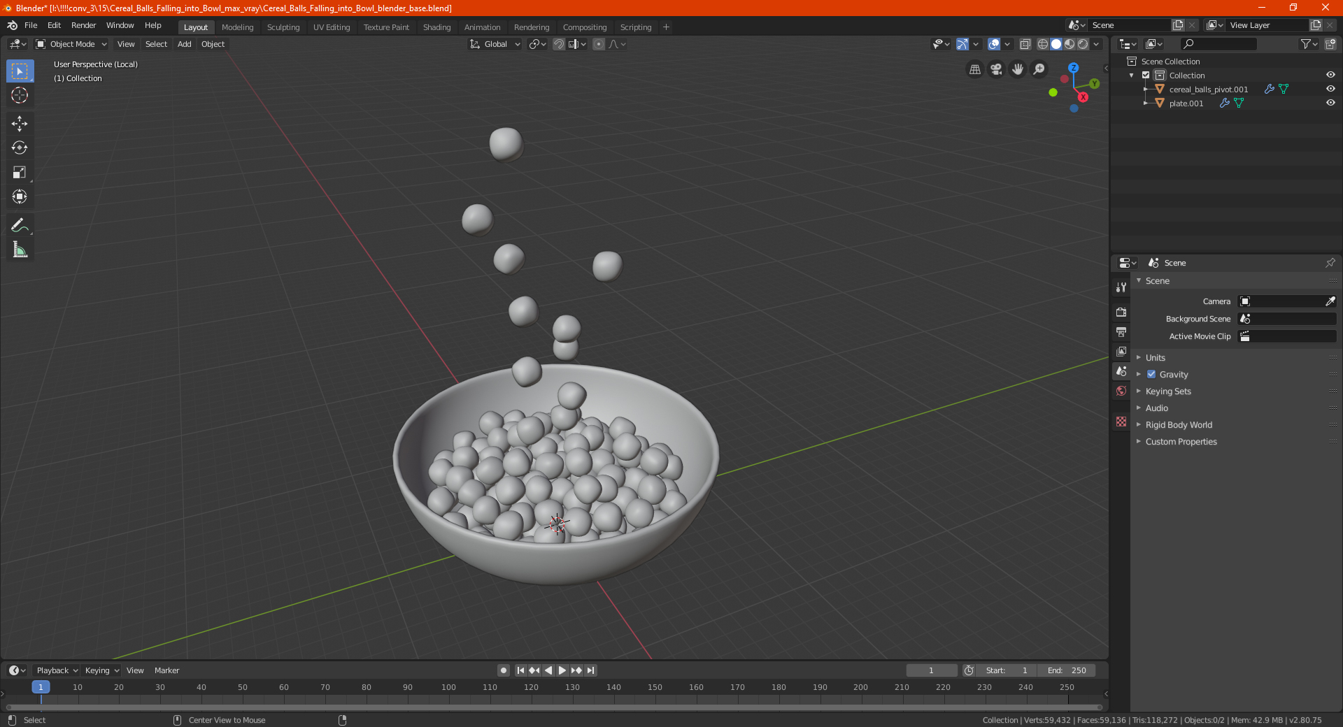 3D model Cereal Balls Falling into Bowl