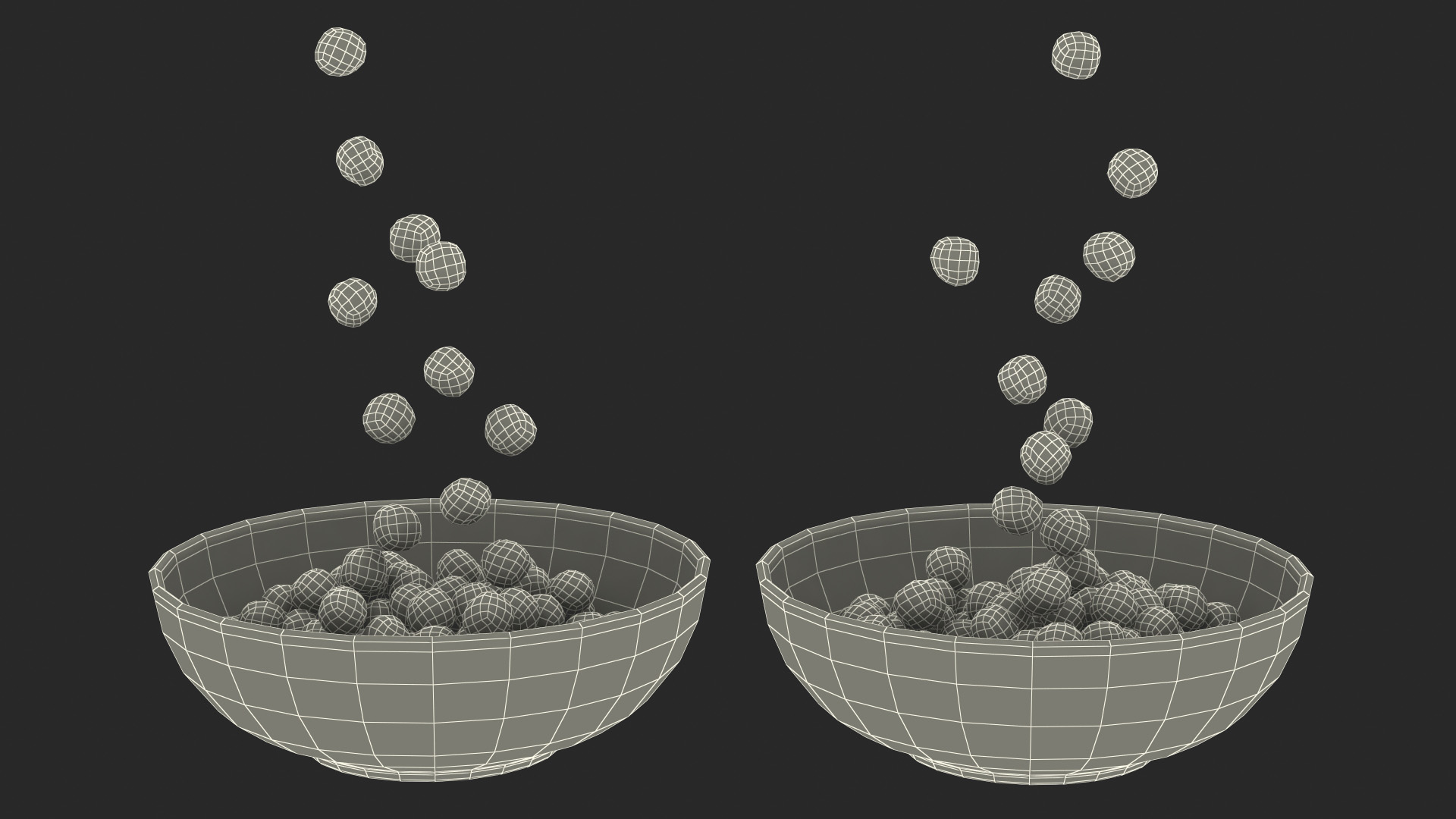 3D model Cereal Balls Falling into Bowl