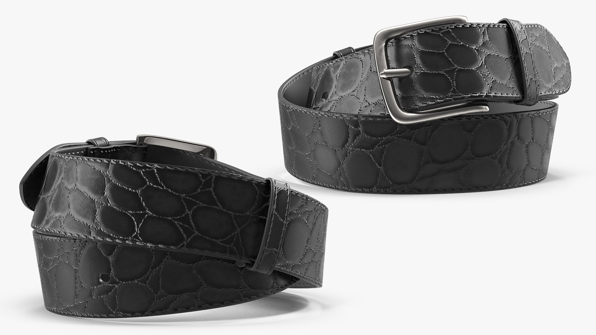 3D Black Mock Croc Leather Belt model