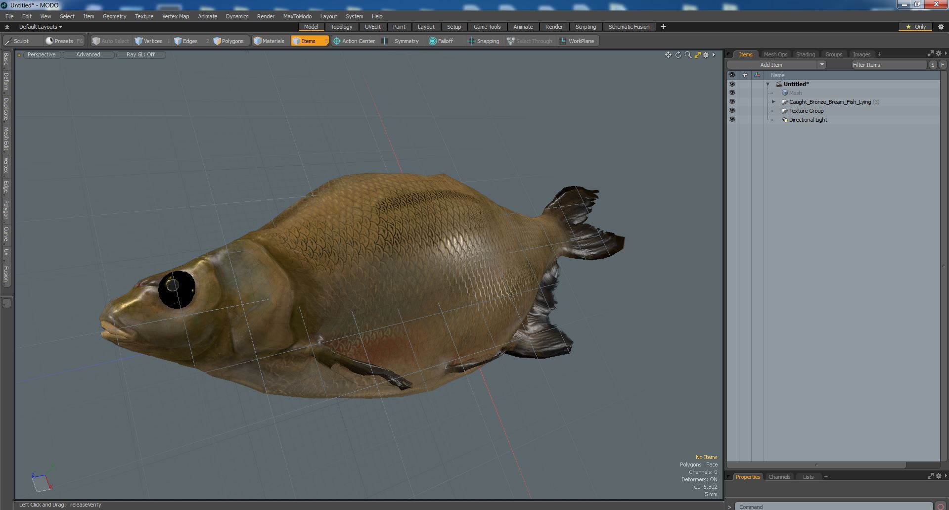 3D model Caught Bronze Bream Fish Lying