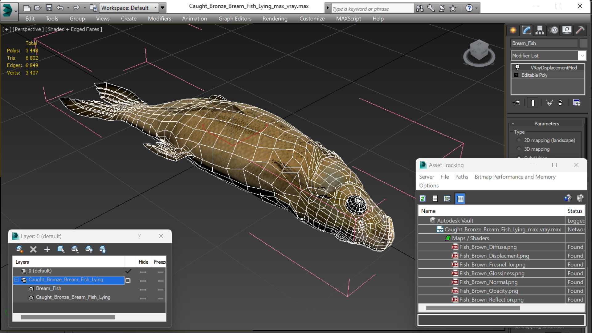 3D model Caught Bronze Bream Fish Lying