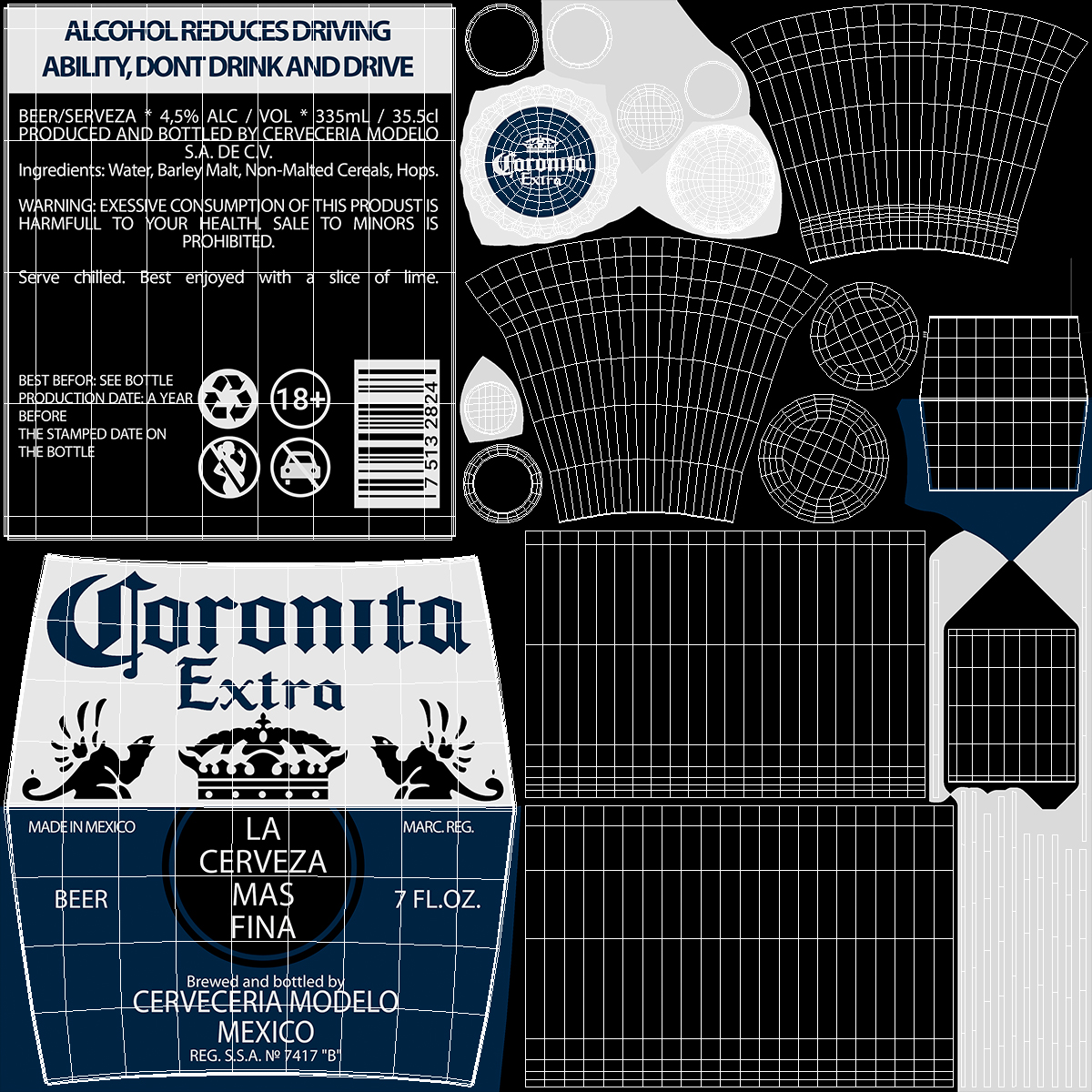 Empty Glass Coronita Beer Bottle 07oz 3D