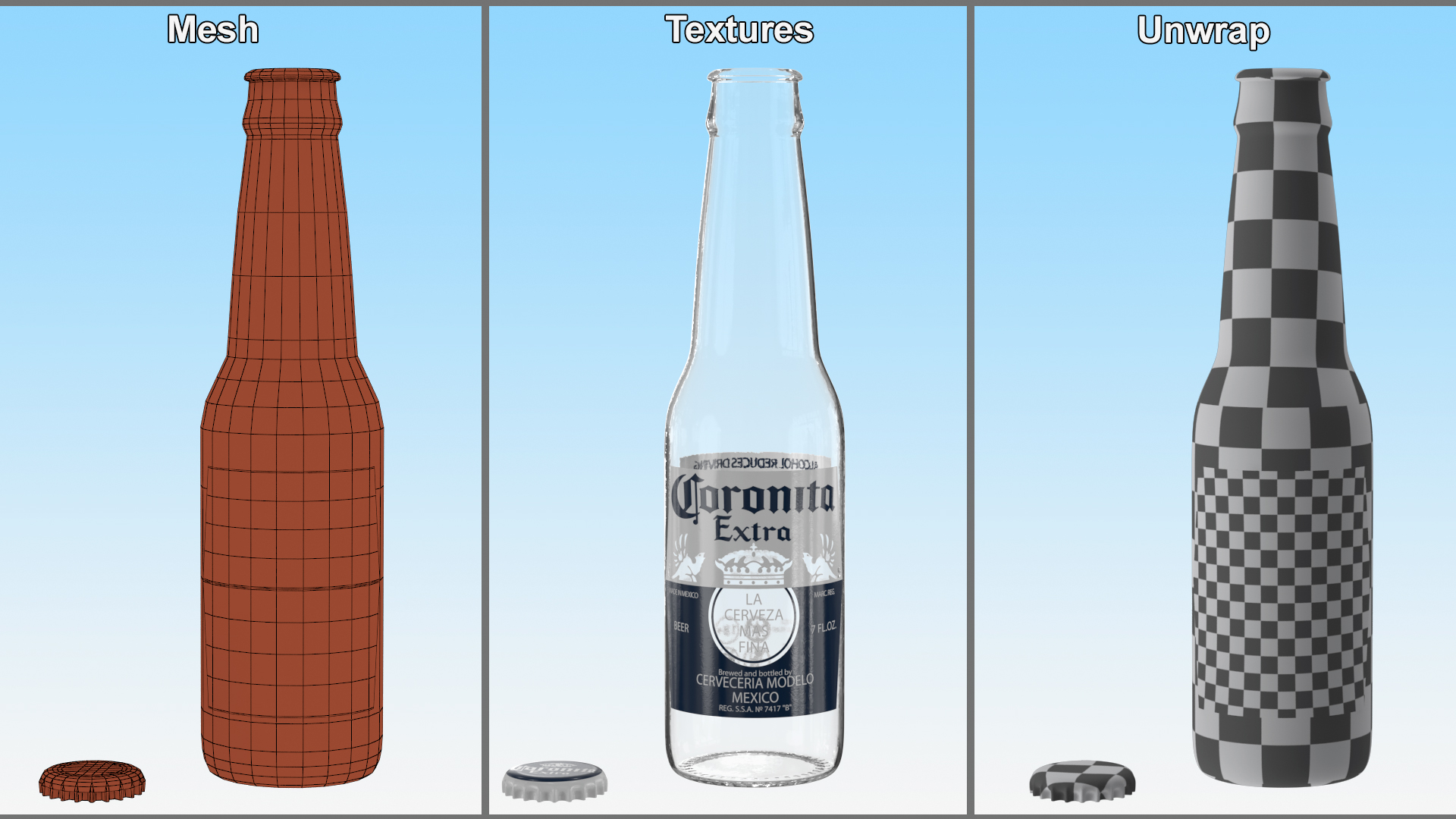 Empty Glass Coronita Beer Bottle 07oz 3D