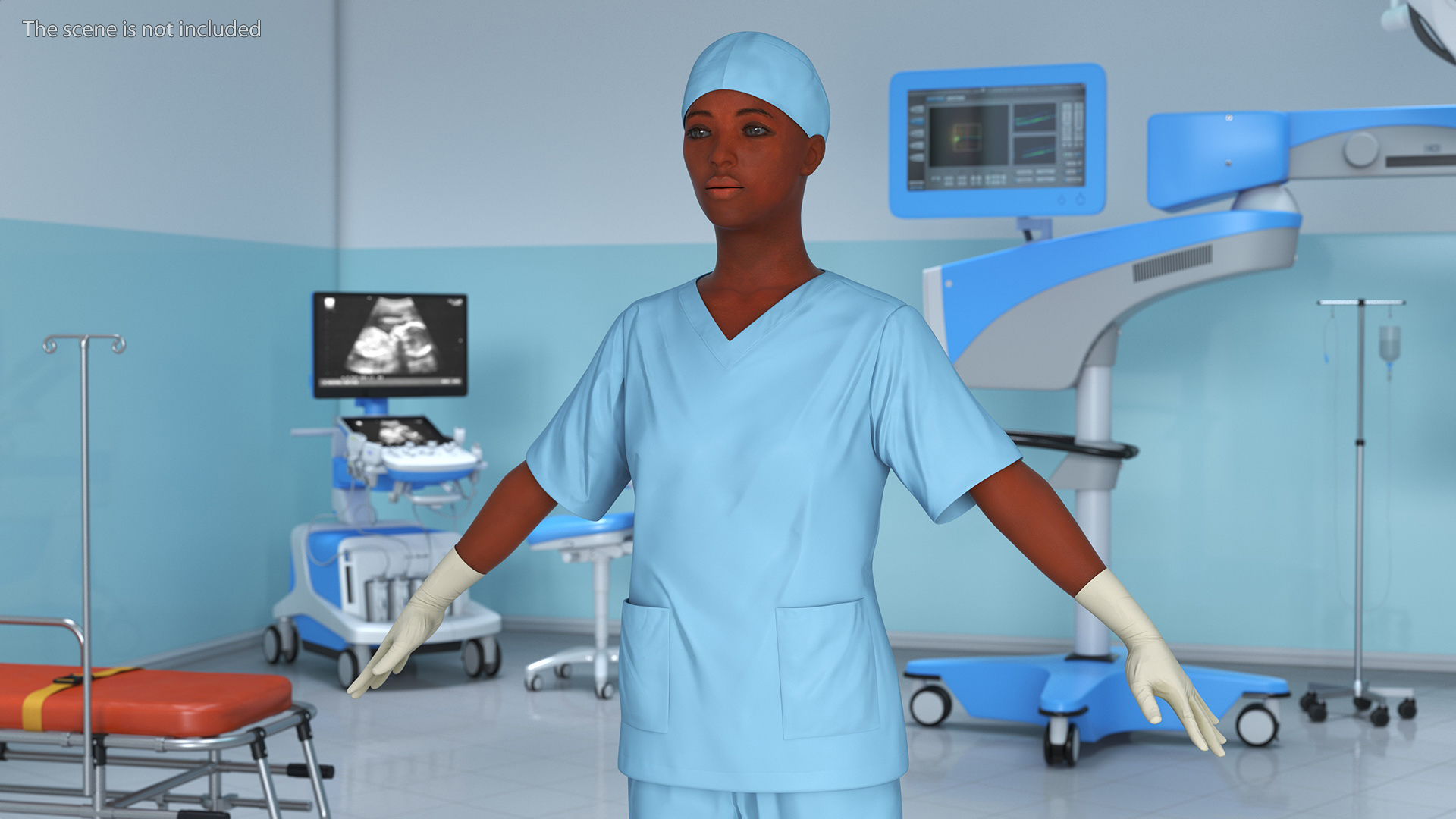 3D Female Medical Professional in Scrubs Fur