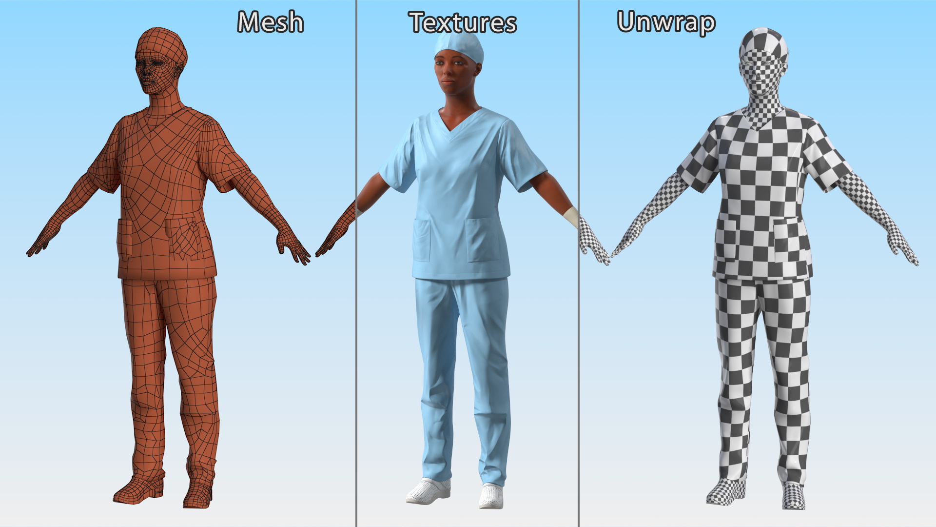 3D Female Medical Professional in Scrubs Fur