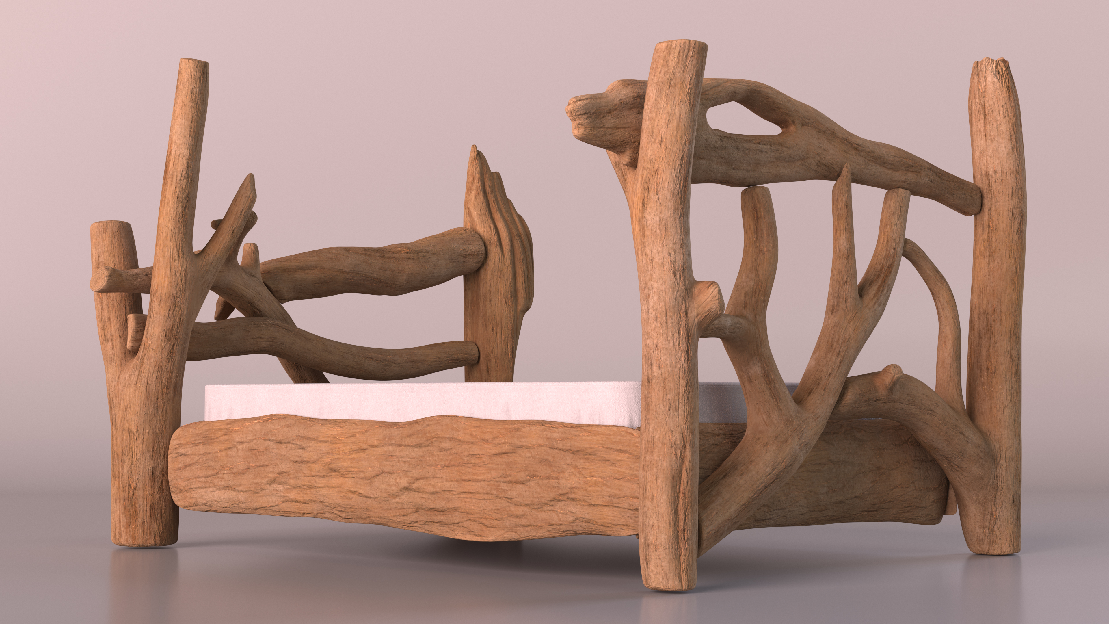 Log Rustic Snag Bed 3D model