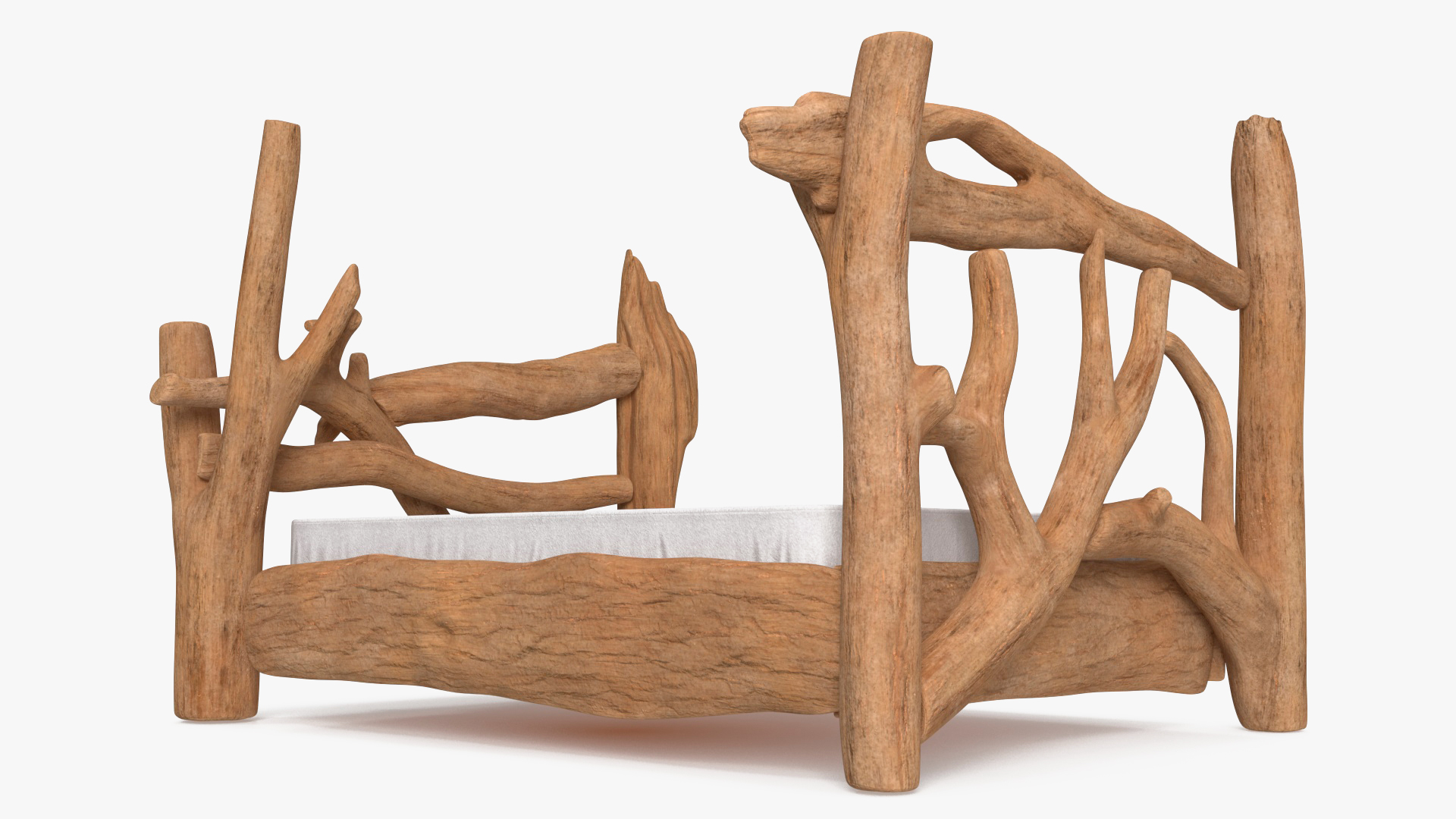 Log Rustic Snag Bed 3D model