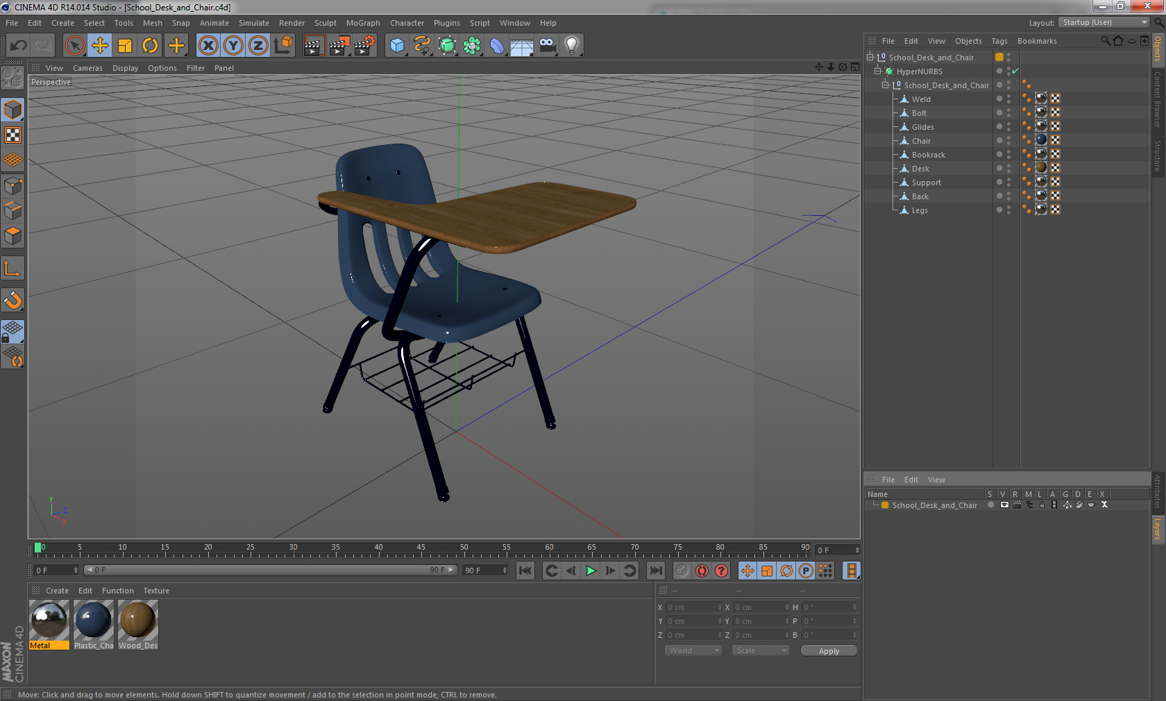 3D School Desk and Chair