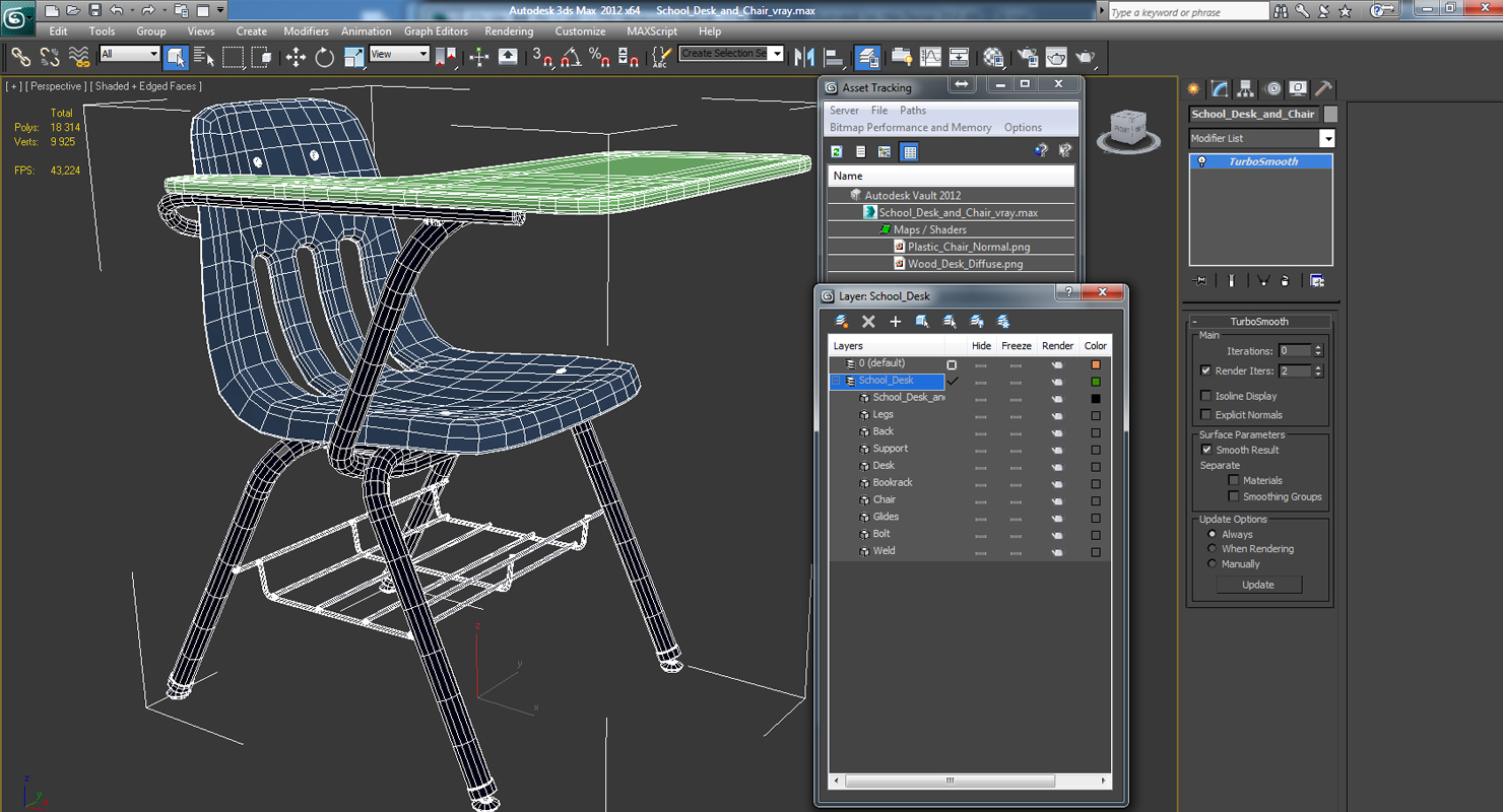 3D School Desk and Chair