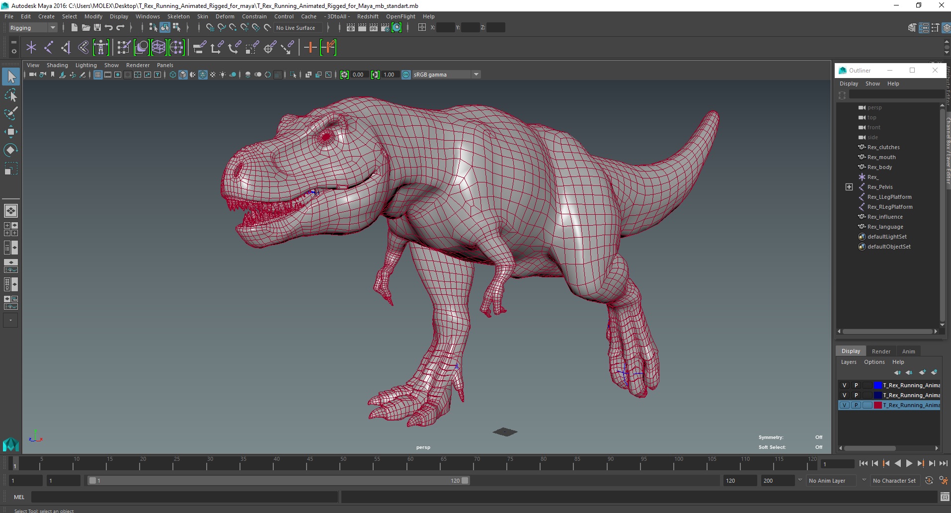 3D T Rex Running Animated Rigged for Maya model