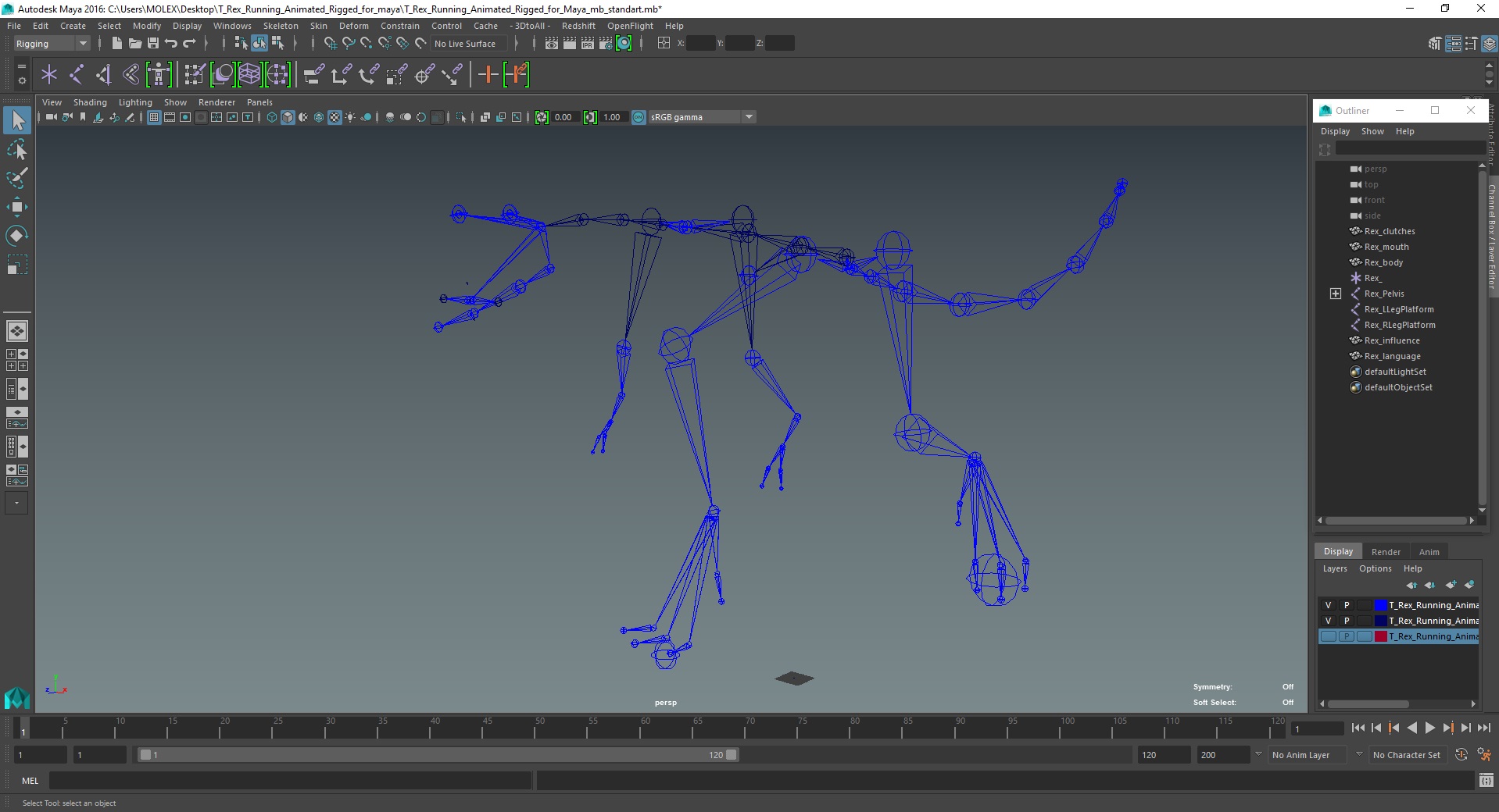 3D T Rex Running Animated Rigged for Maya model