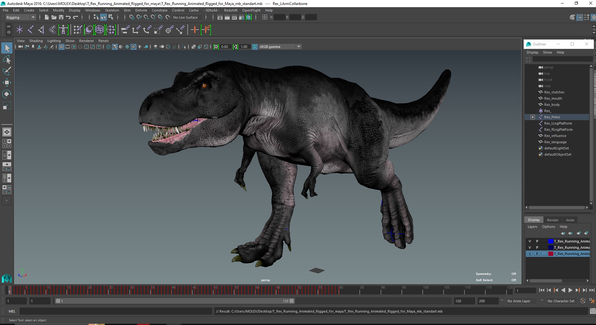 3D T Rex Running Animated Rigged for Maya model