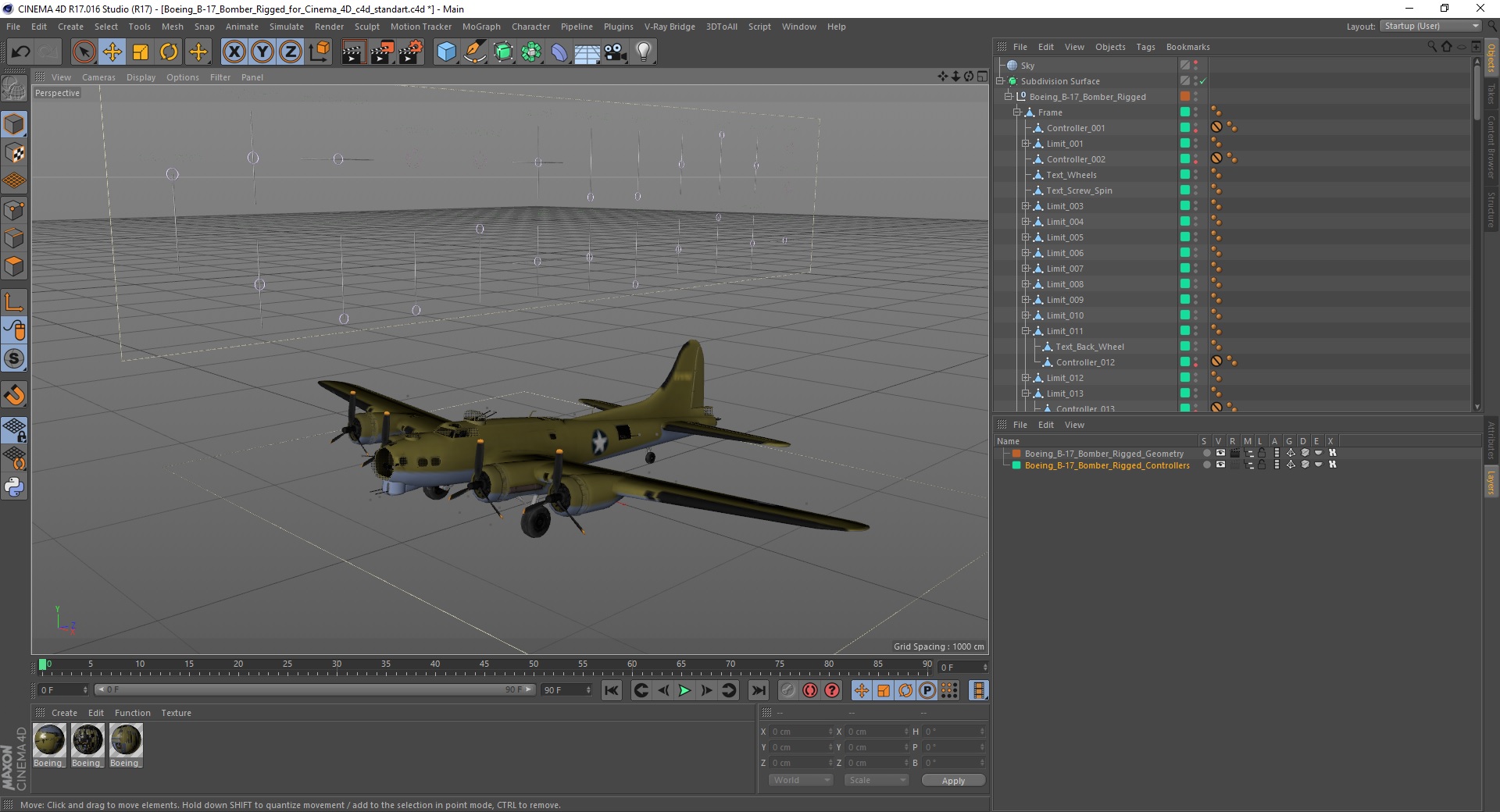 Boeing B-17 Bomber Rigged for Cinema 4D 3D model