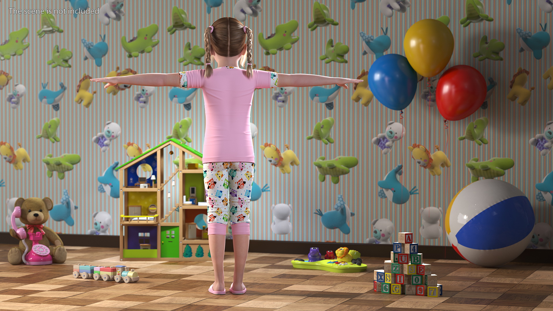 3D Child Girl Home Style T-pose model