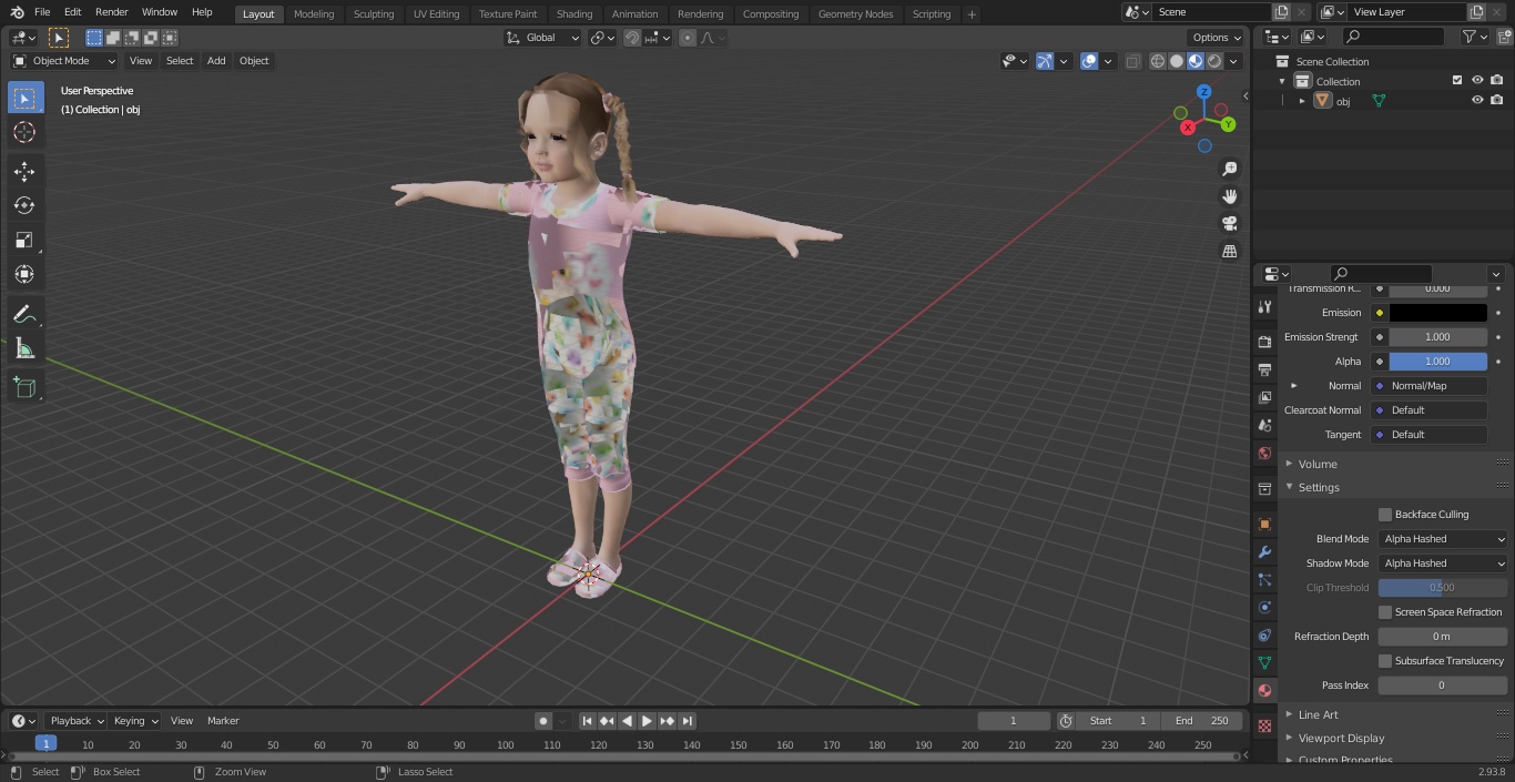 3D Child Girl Home Style T-pose model