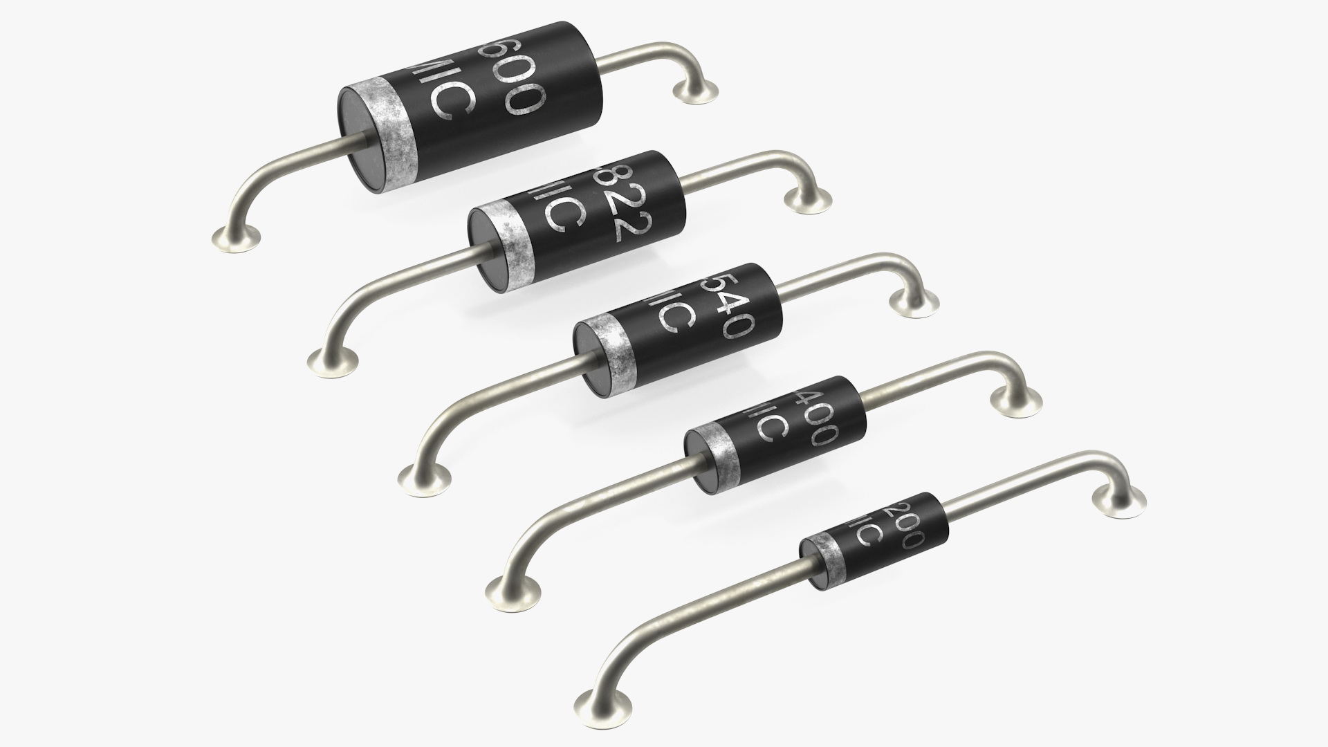 3D model Axial Rectifier Diodes Soldered Set