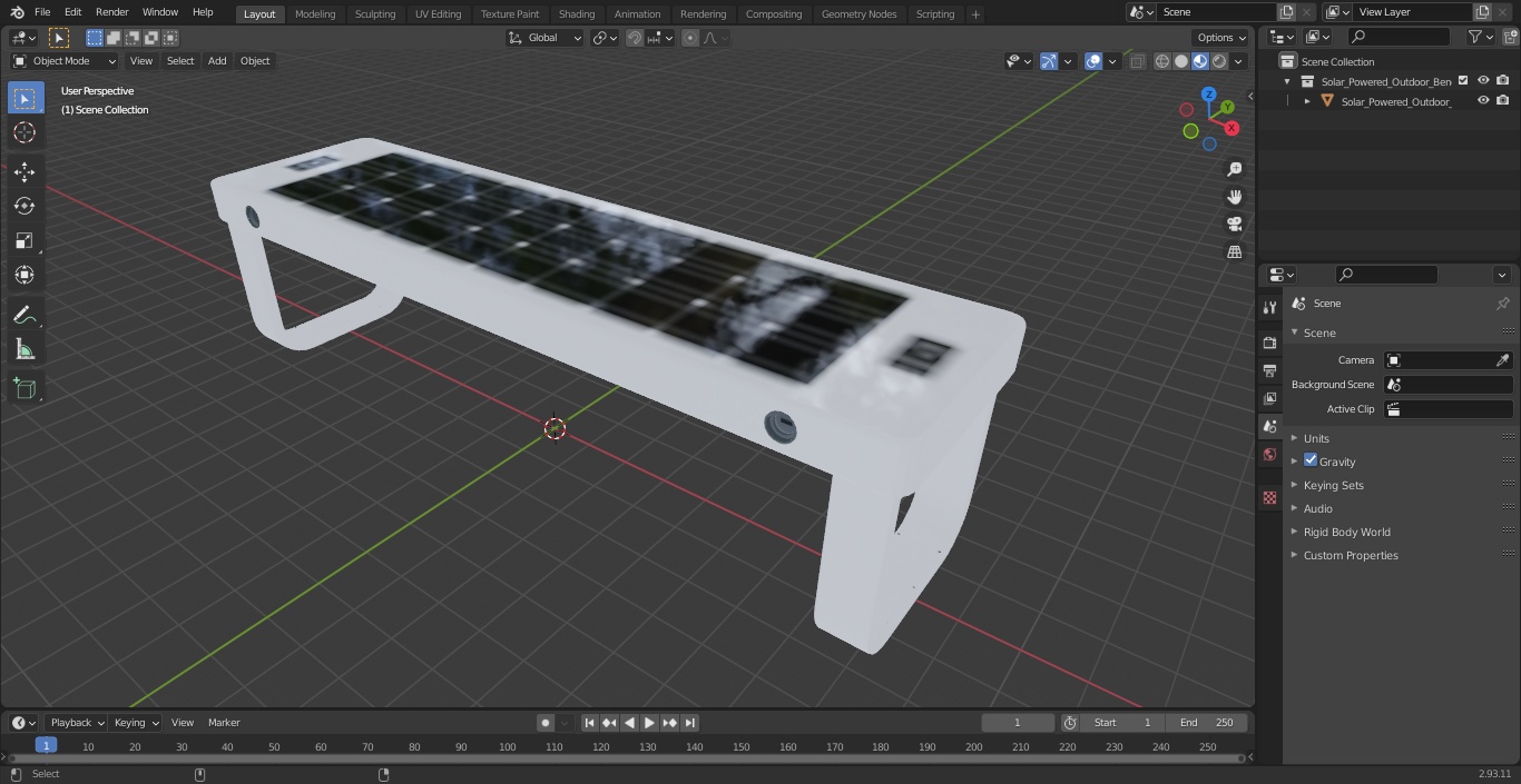 Solar Powered Outdoor Bench 3D