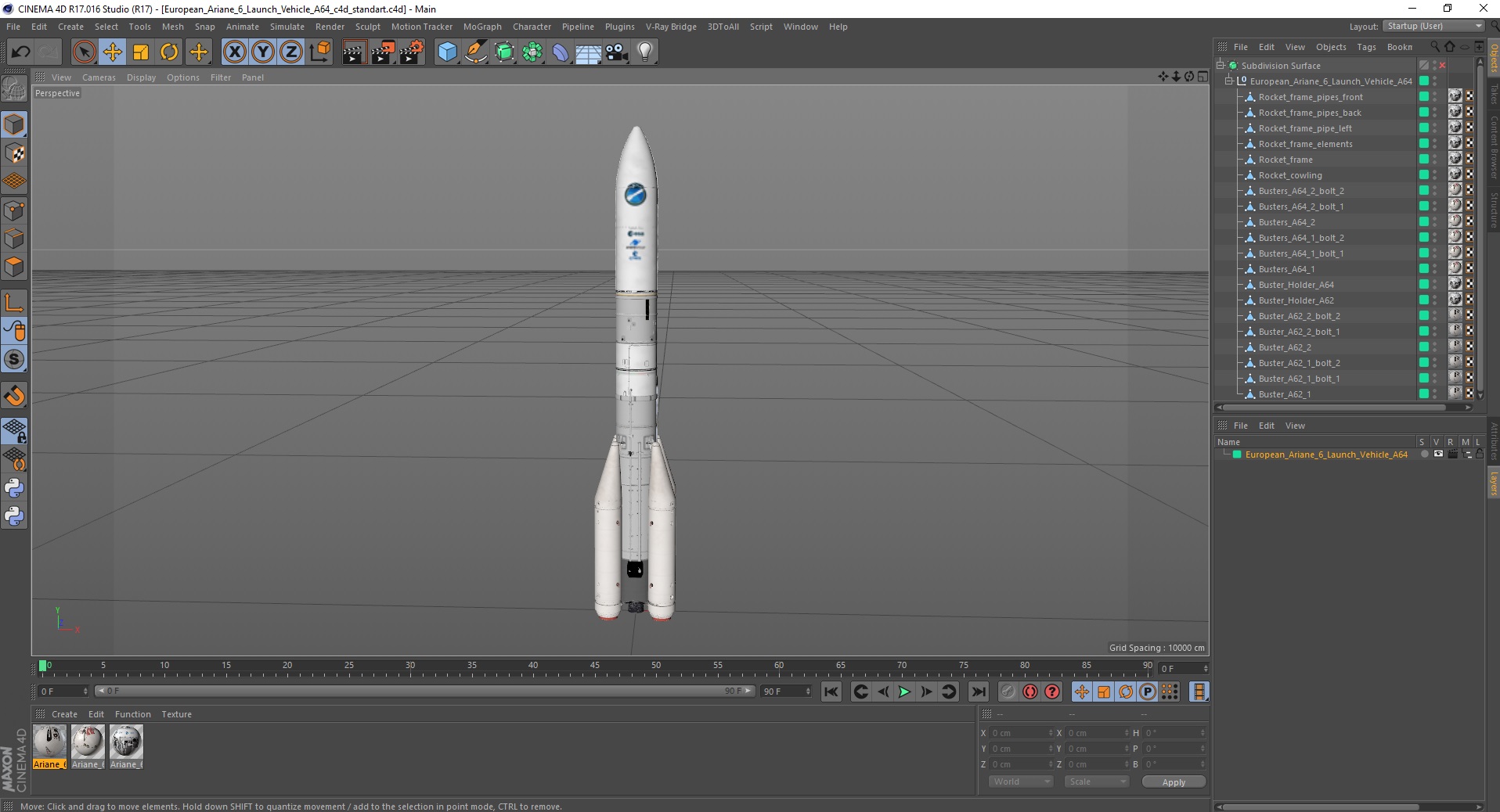 3D European Ariane 6 Launch Vehicle A64