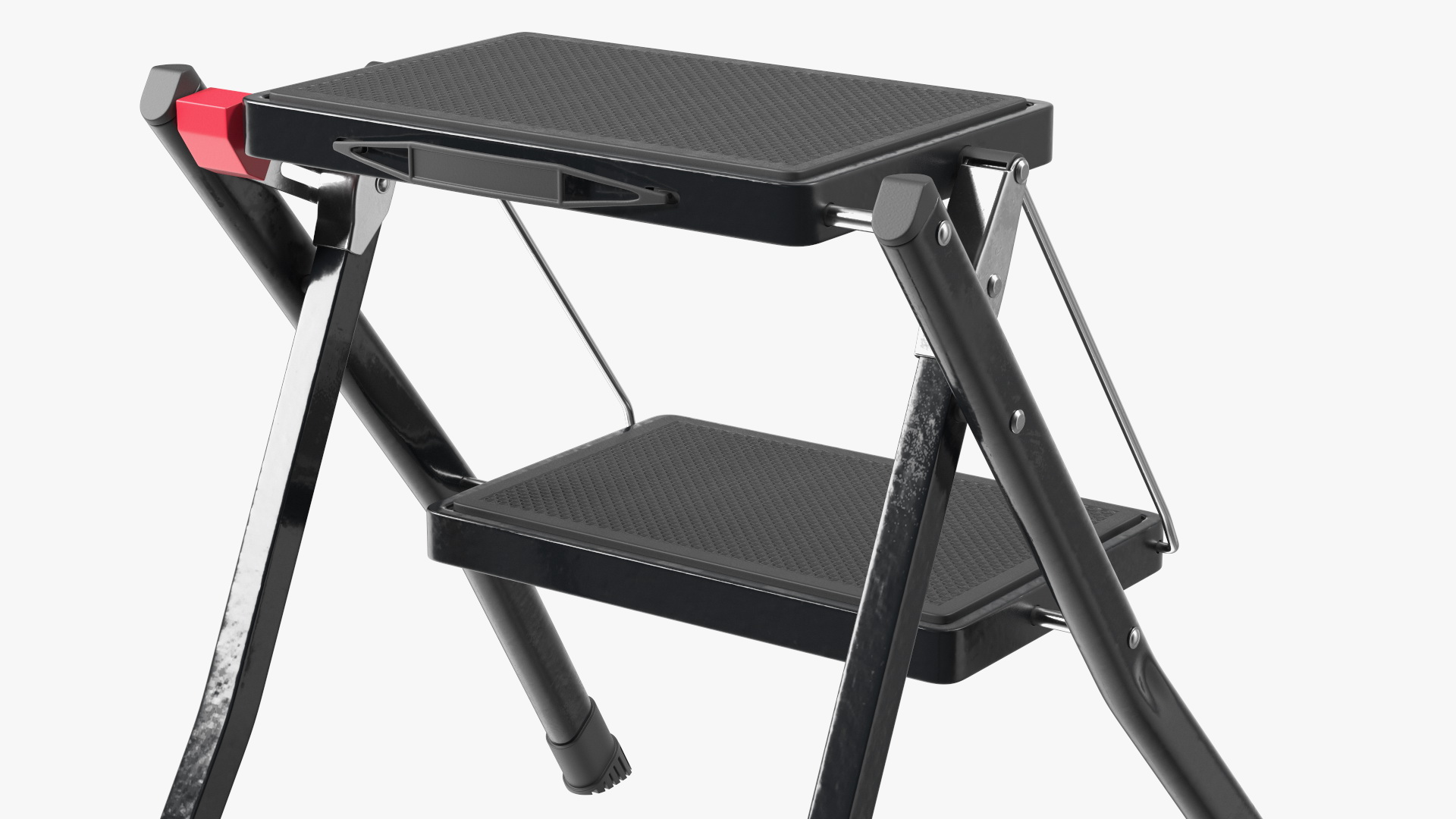 Two Steps Black Steel Stool Rigged 3D model