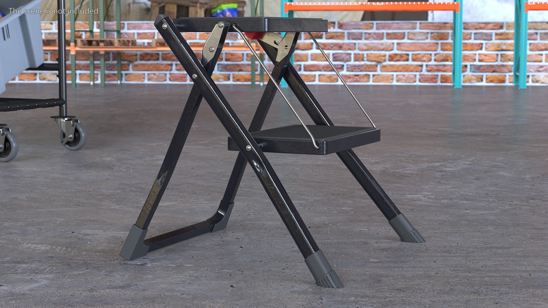 Two Steps Black Steel Stool Rigged 3D model