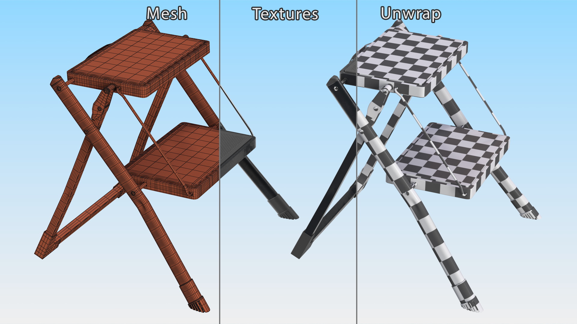 Two Steps Black Steel Stool Rigged 3D model