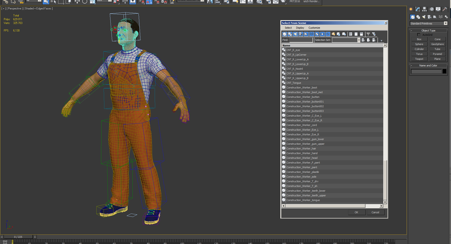 Worker Wearing Orange Overalls Rigged 3D