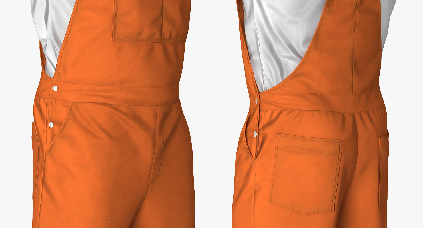 Worker Wearing Orange Overalls Rigged 3D