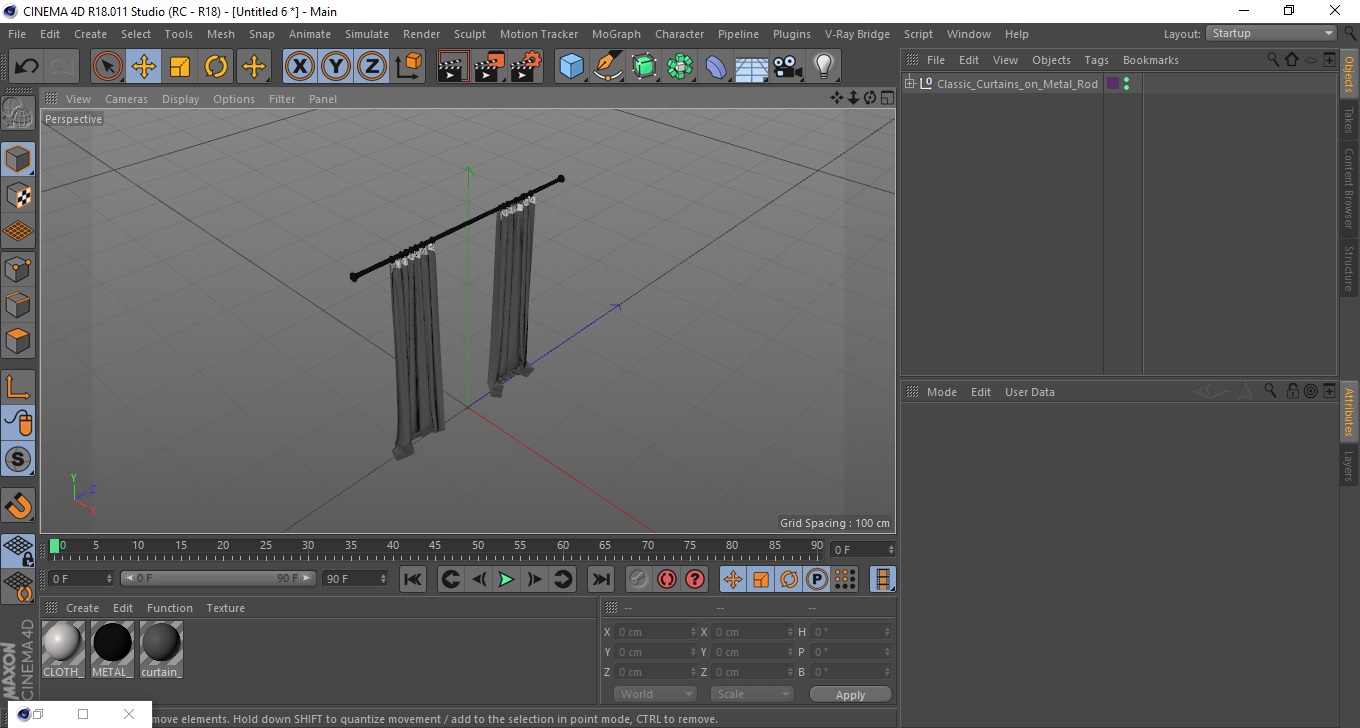 Classic Curtains on Metal Rod 3D model