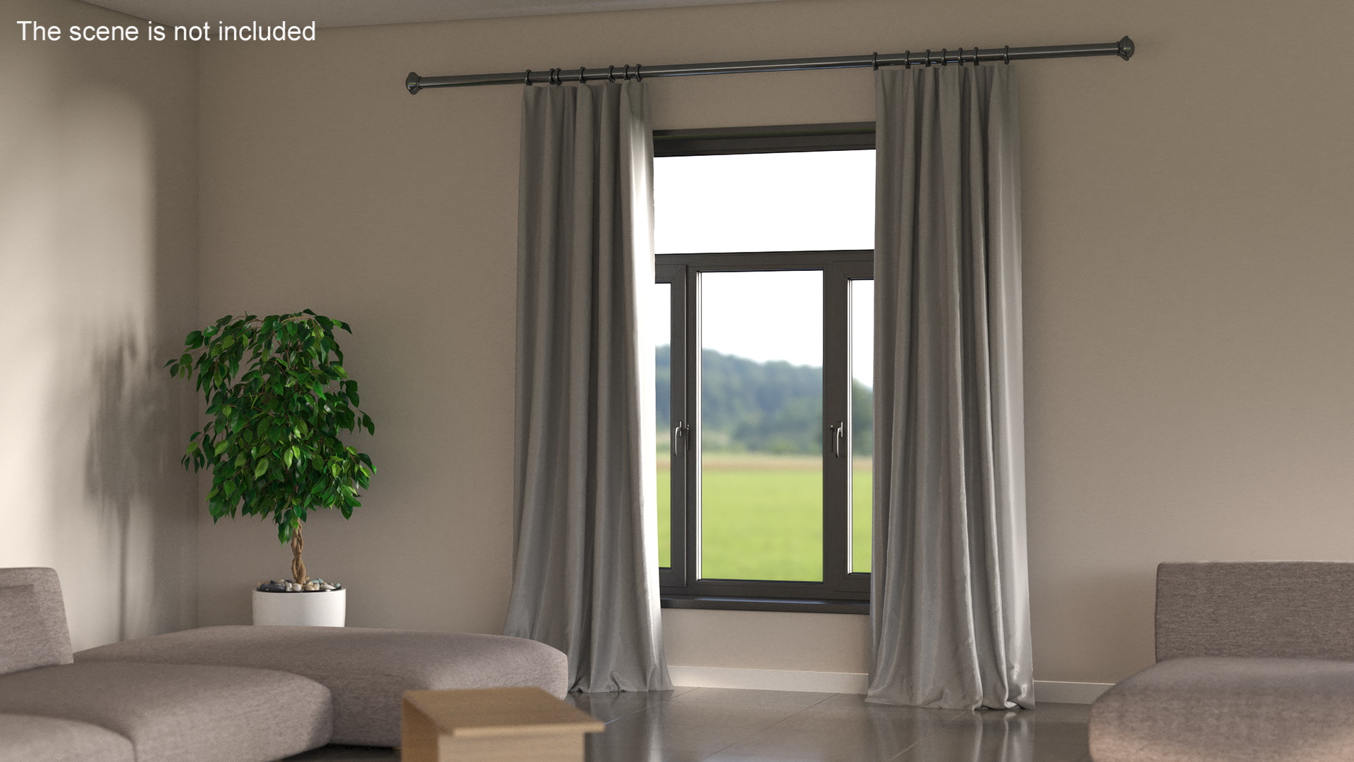 Classic Curtains on Metal Rod 3D model