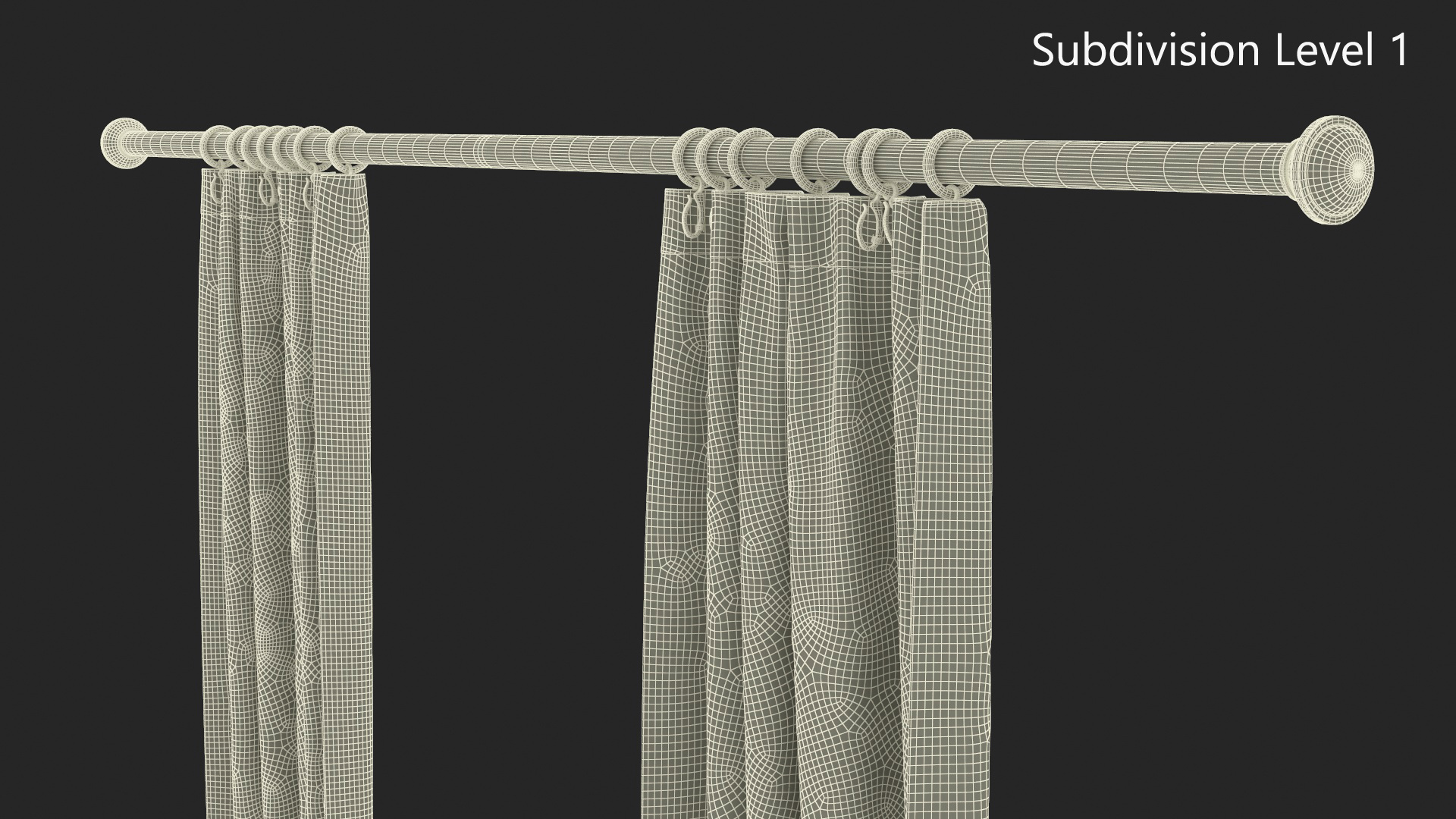 Classic Curtains on Metal Rod 3D model