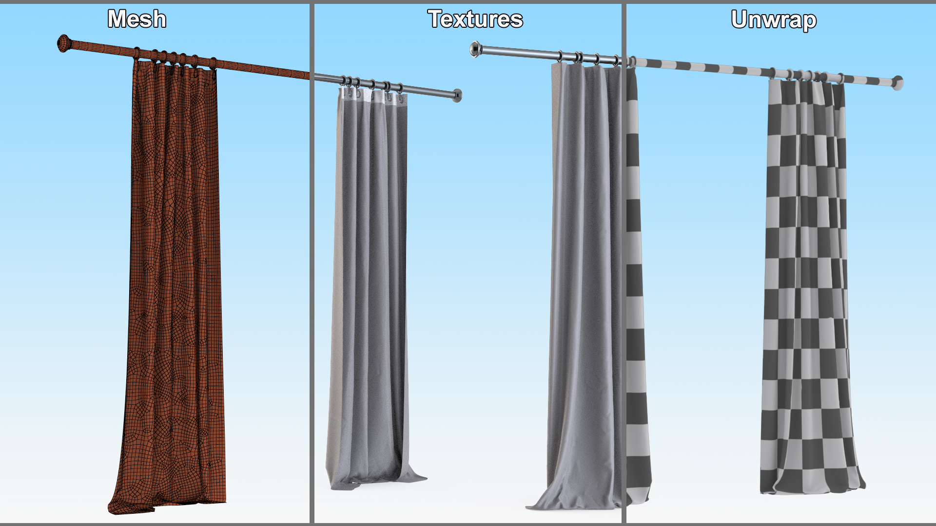 Classic Curtains on Metal Rod 3D model