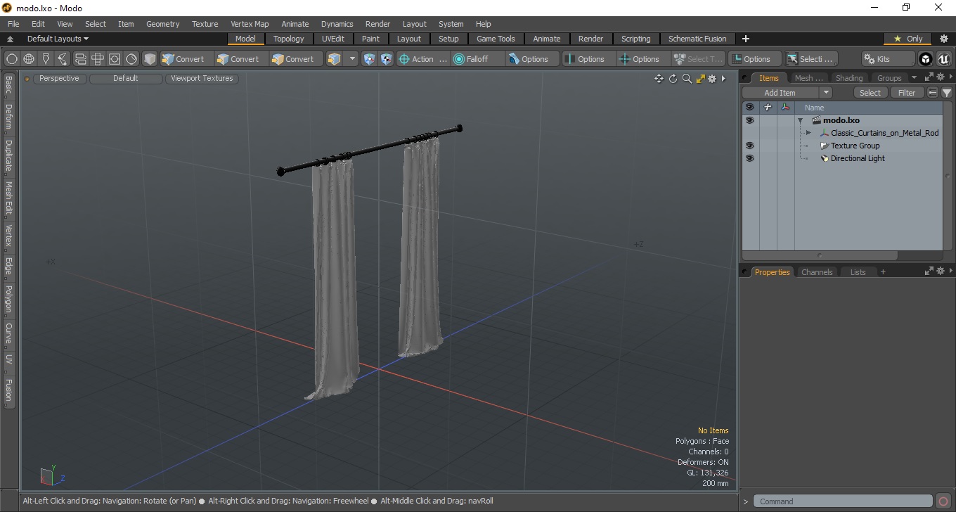 Classic Curtains on Metal Rod 3D model